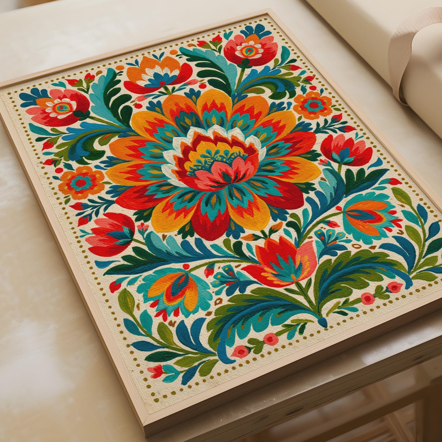 Vibrant Mexican Flower Art Print, Colourful Floral Wall Decor, Boho Home Decor, Botanical Art