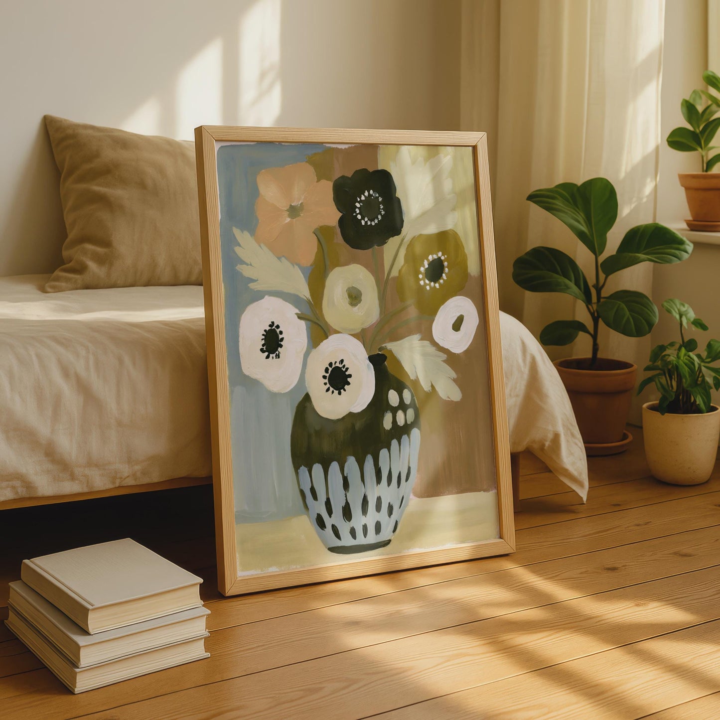 Botanical Wall Art, Brown Vase with Colourful Flowers, Modern Floral Print for Home Decor
