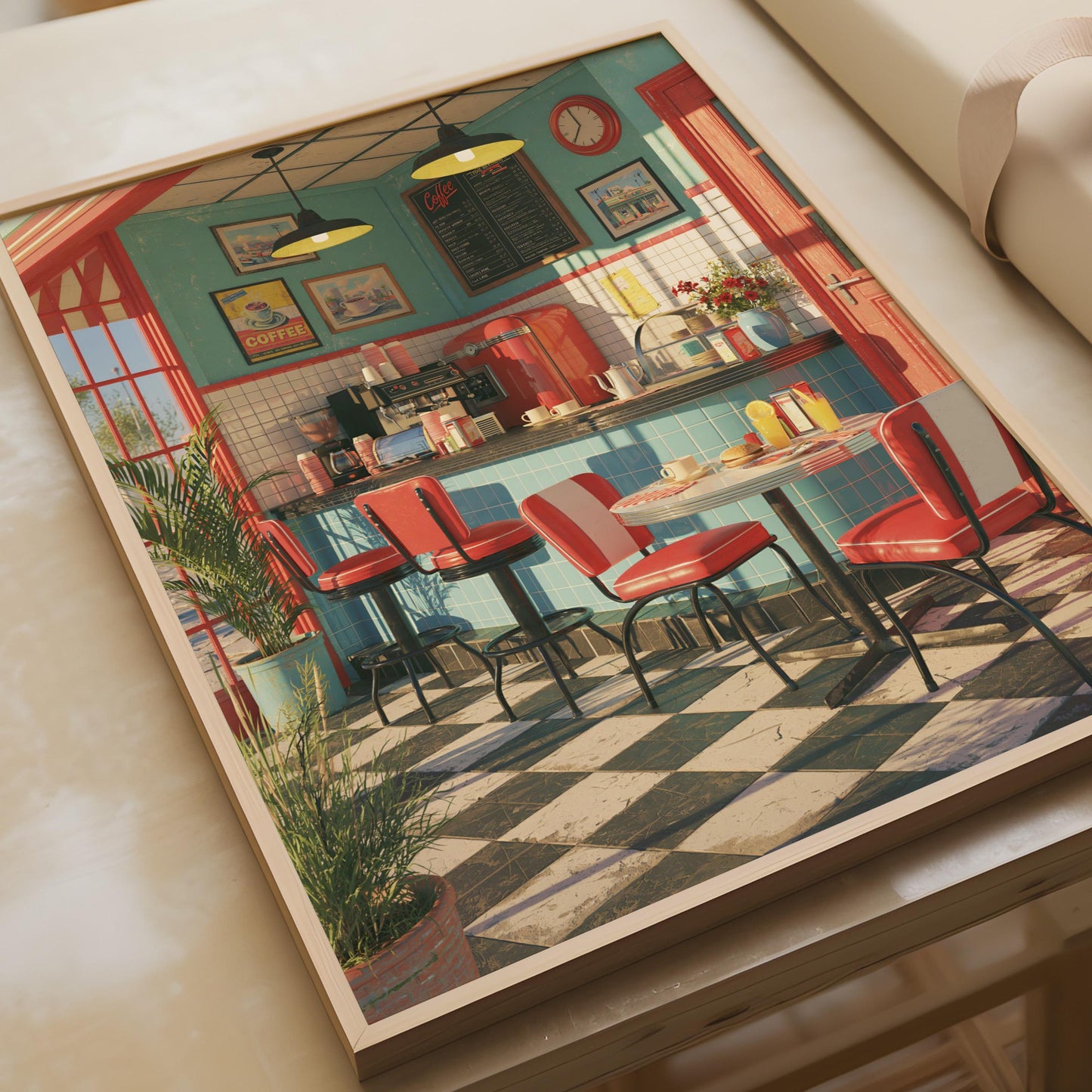 Retro American Diner Poster, 1950s Coffee Shop Wall Art, Vintage Cafe Print