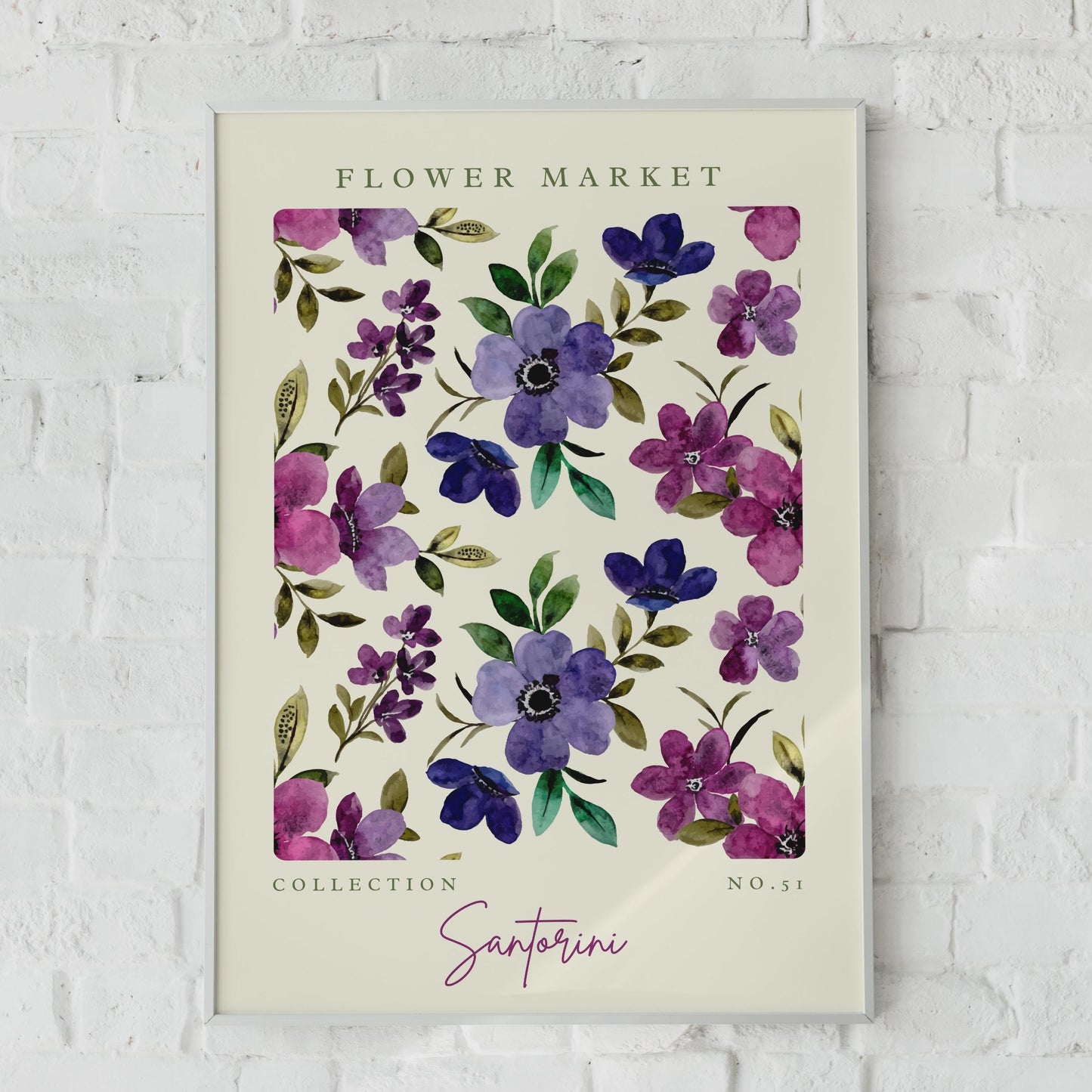 Santorini Flower Market Art Print, Floral Wall Art, Watercolour Flowers, Botanical Decor, Home