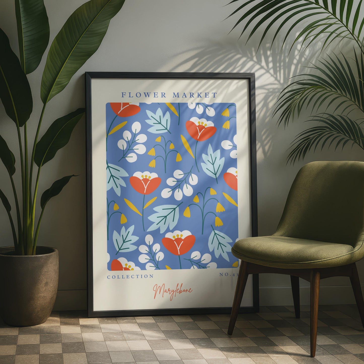 Flower Market Art Print, Floral Pattern Poster, Colourful Wall Decor, Modern Botanical Art, Home