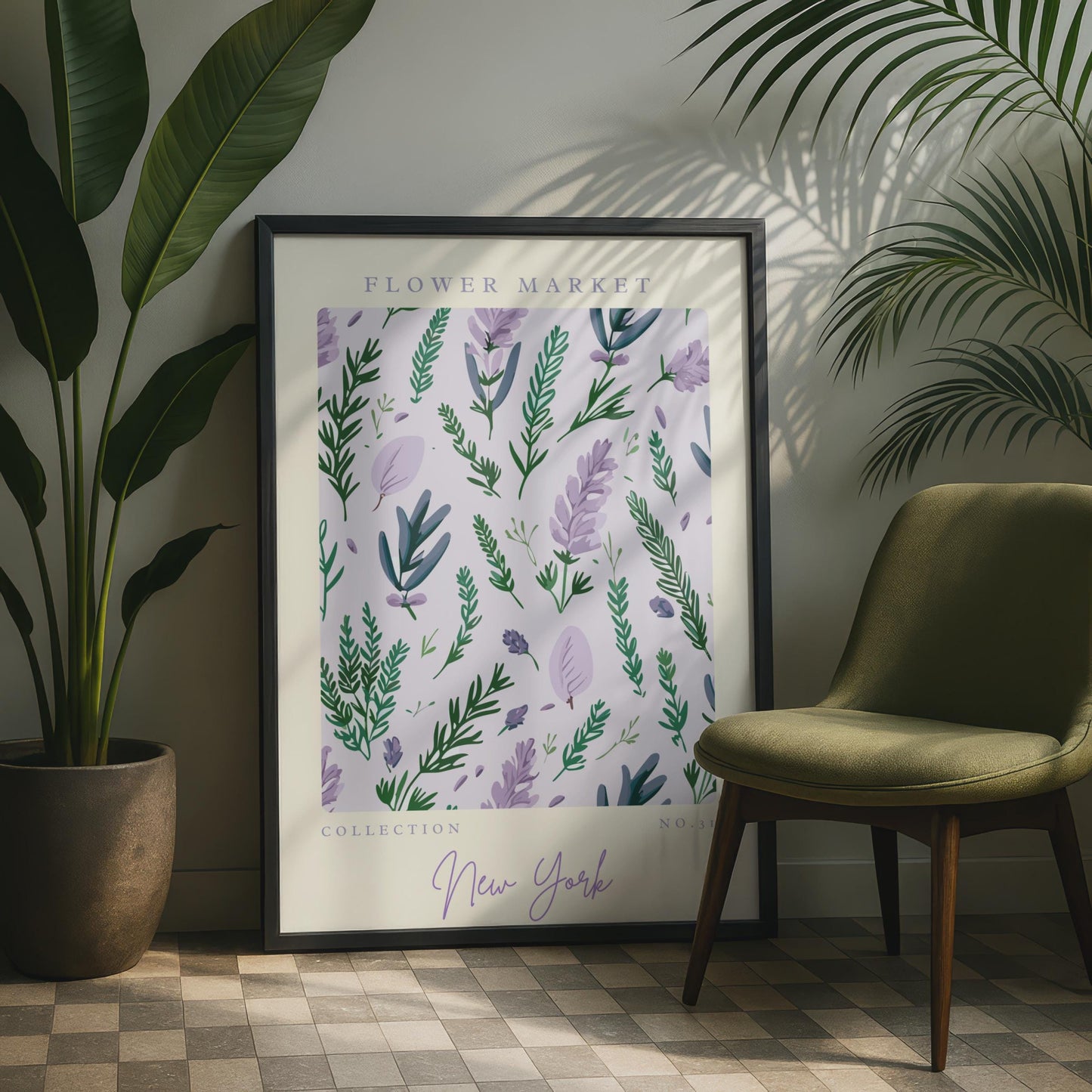 Flower Market Art Print, Lavender Floral Wall Art, Botanical Print, New York Collection, Modern