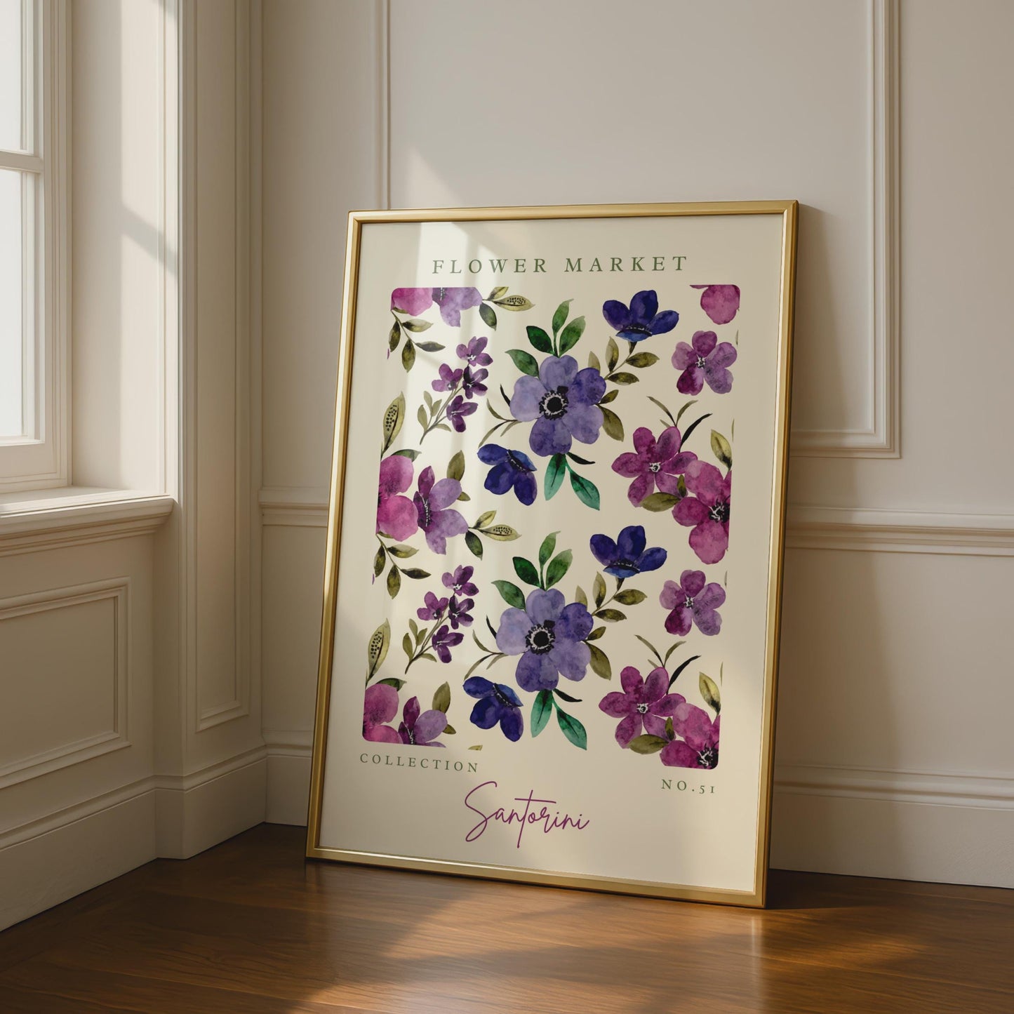 Santorini Flower Market Art Print, Floral Wall Art, Watercolour Flowers, Botanical Decor, Home