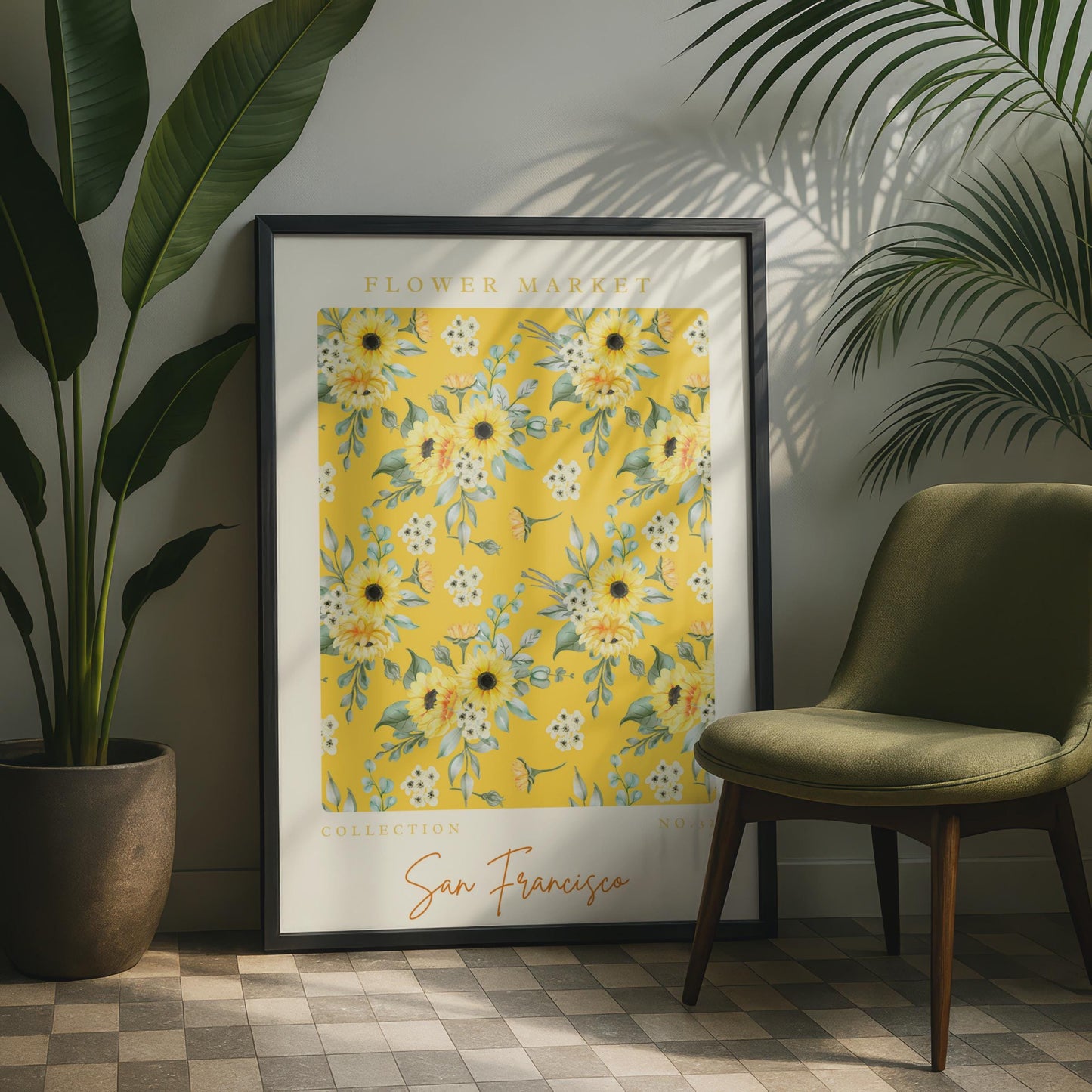 Sunflower Floral Print, Vibrant Yellow Flower Market Poster, San Francisco Collection No.32