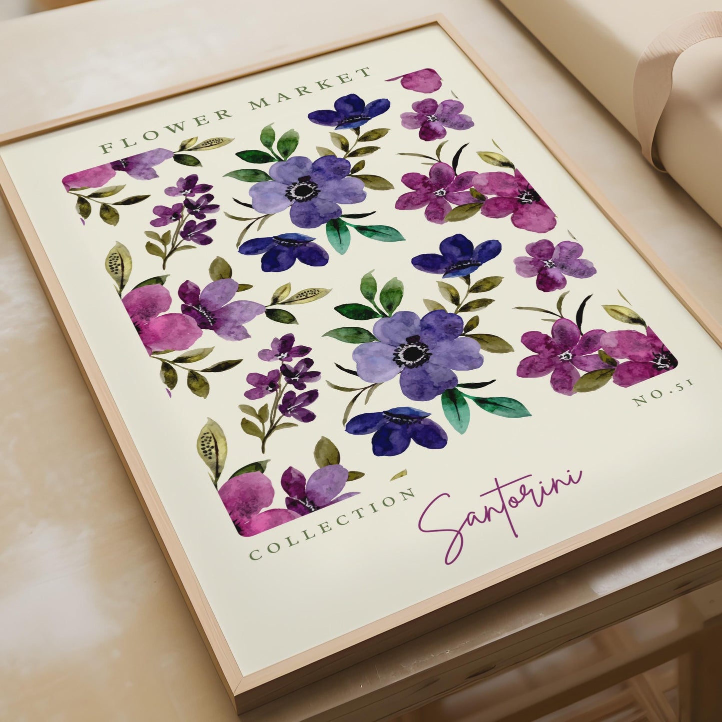 Santorini Flower Market Art Print, Floral Wall Art, Watercolour Flowers, Botanical Decor, Home