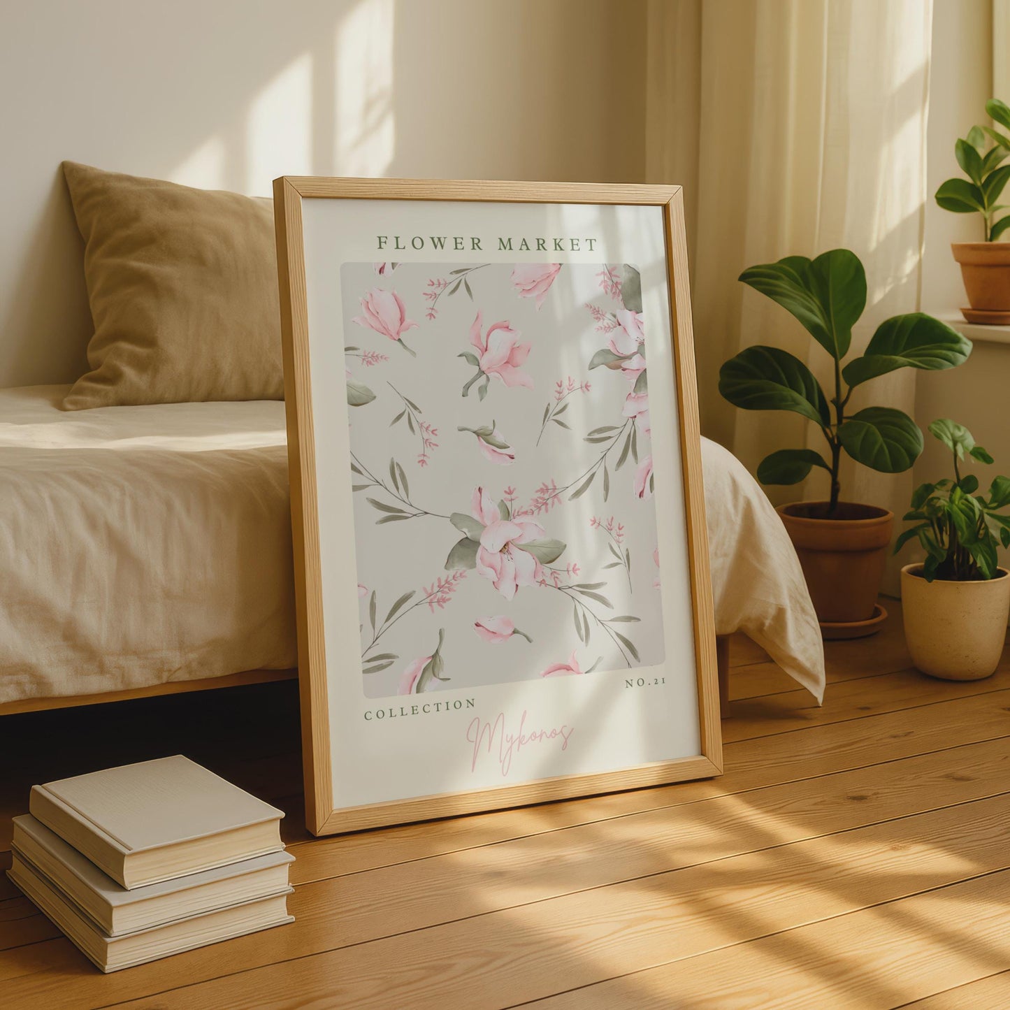 Floral Wall Art Print, Flower Market Collection, Pink Magnolia, Mykonos Style Decor, Botanical
