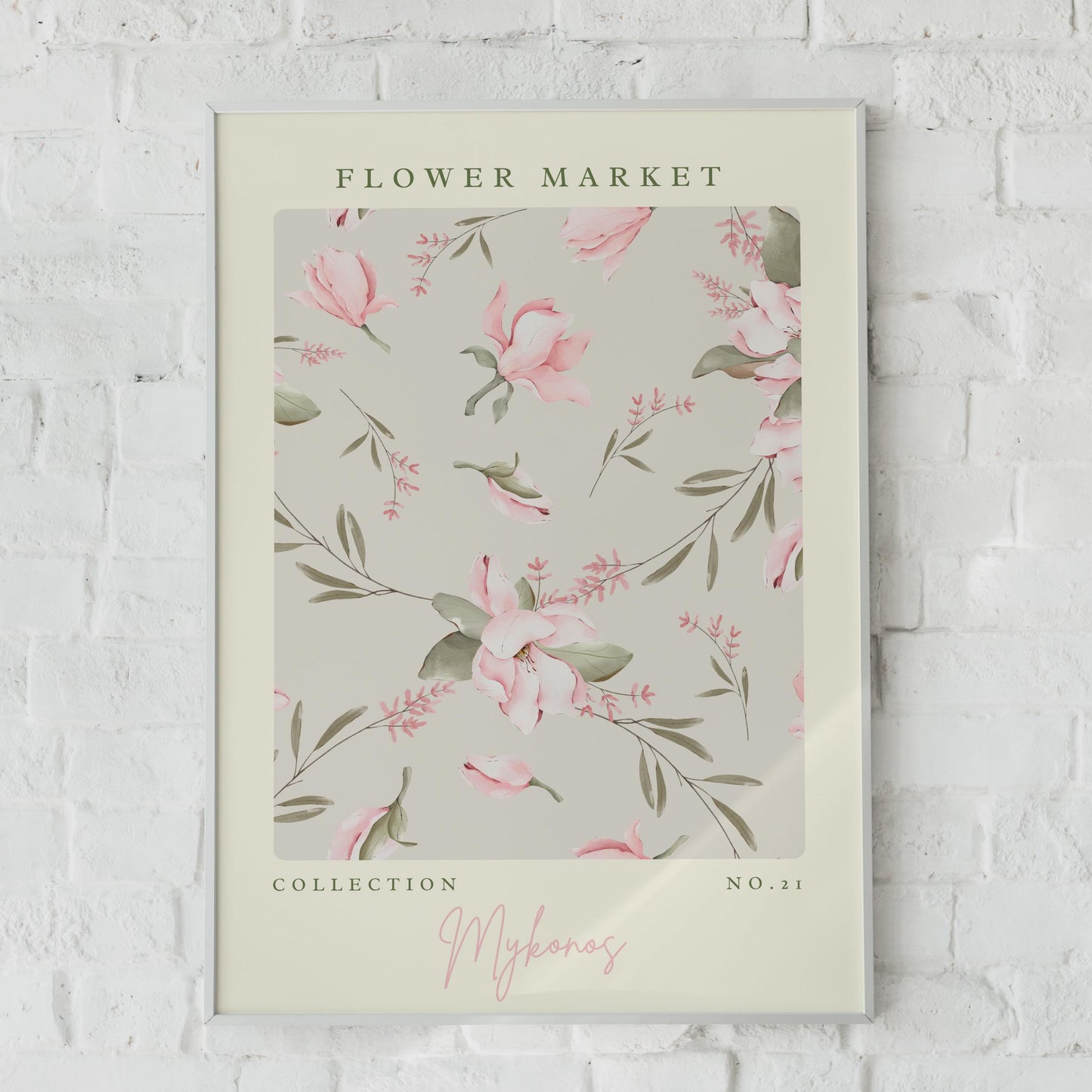 Floral Wall Art Print, Flower Market Collection, Pink Magnolia, Mykonos Style Decor, Botanical