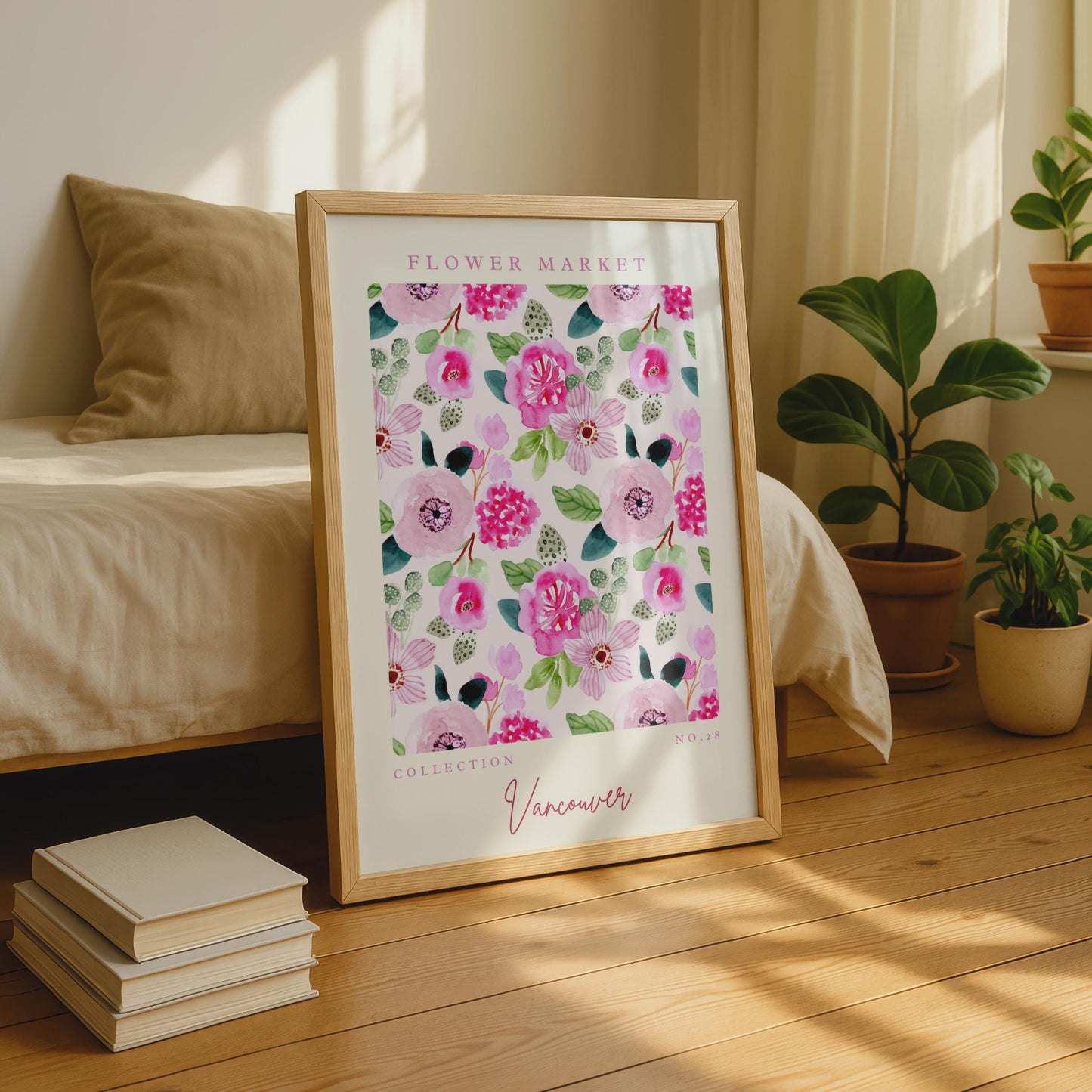 Vibrant Flower Market Art Print, Floral Wall Art, Vancouver Collection No.28, Botanical Decor, Pink