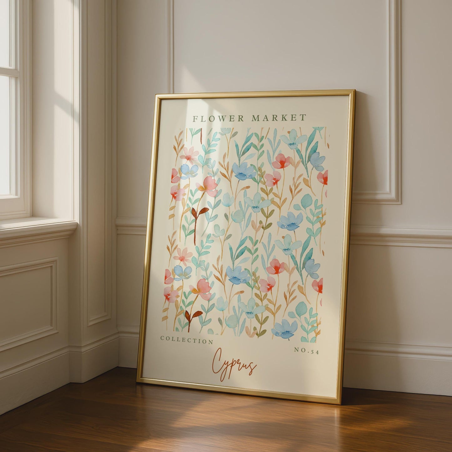 Watercolour Flower Market Art Print, Floral Poster from Cyprus, Botanical Decor, Colourful Wall