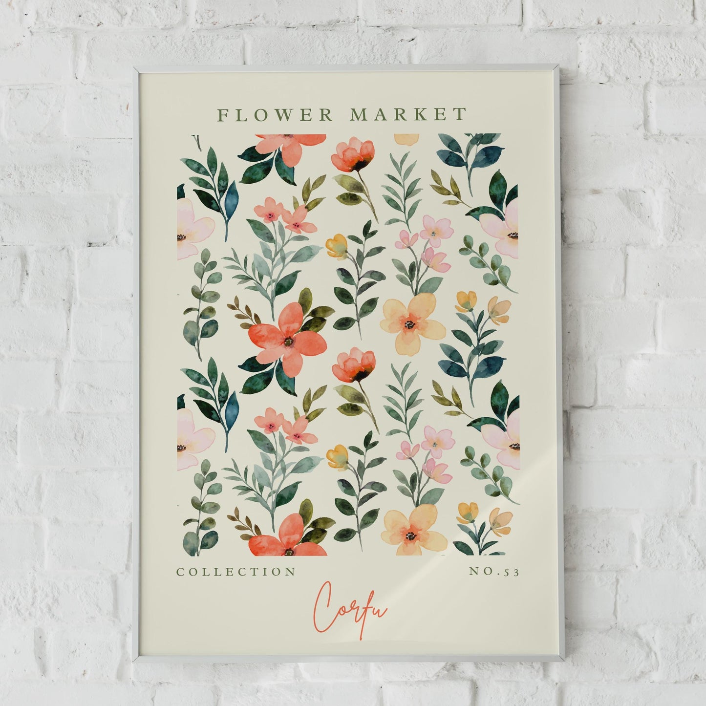 Corfu Flower Market Art Print, Watercolour Floral Poster, Botanical Wall Art, Home Decor