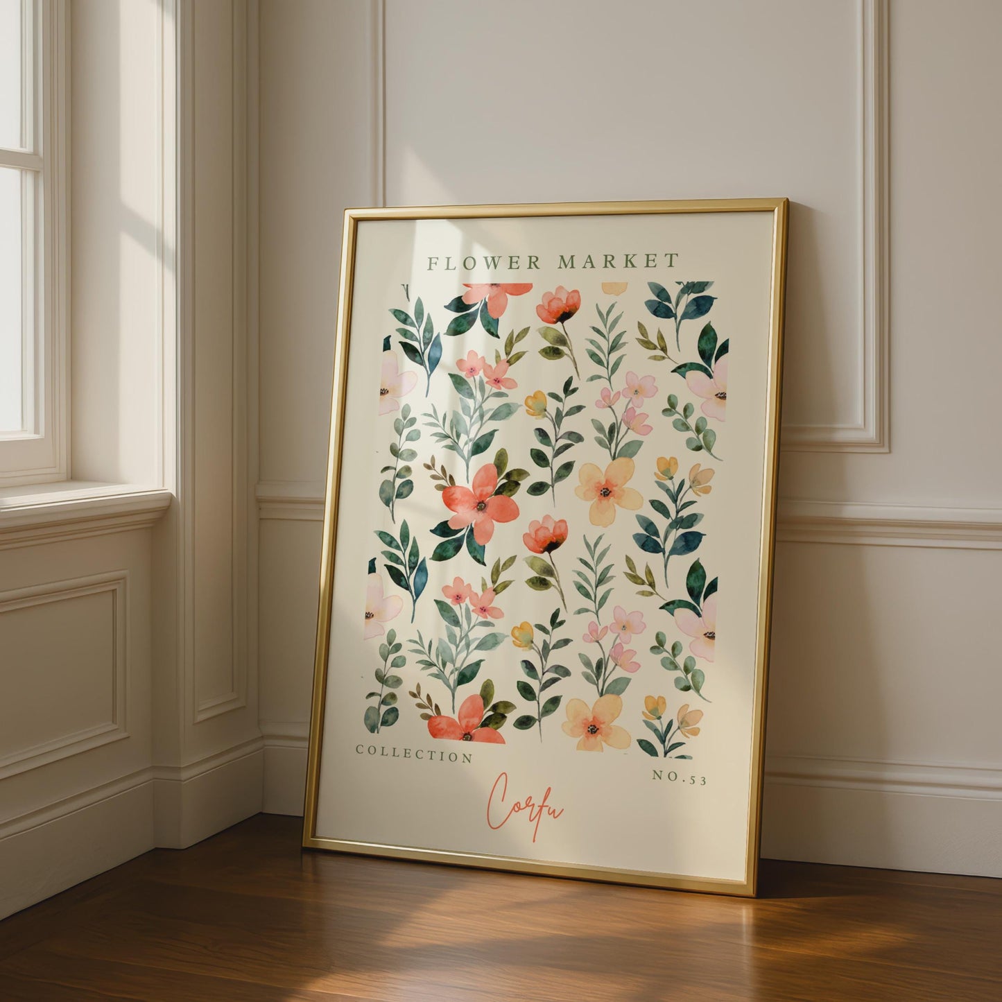 Corfu Flower Market Art Print, Watercolour Floral Poster, Botanical Wall Art, Home Decor