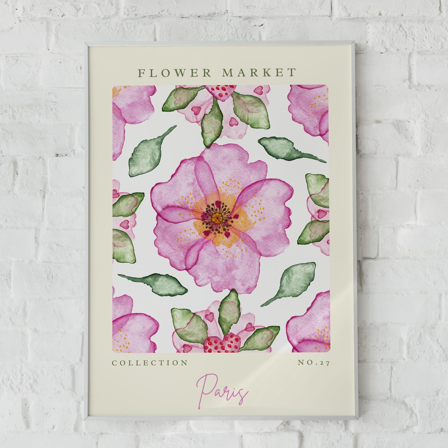 Paris Flower Market Art Print, Floral Wall Art, Flower Pattern Poster, Watercolour Print, Botanical