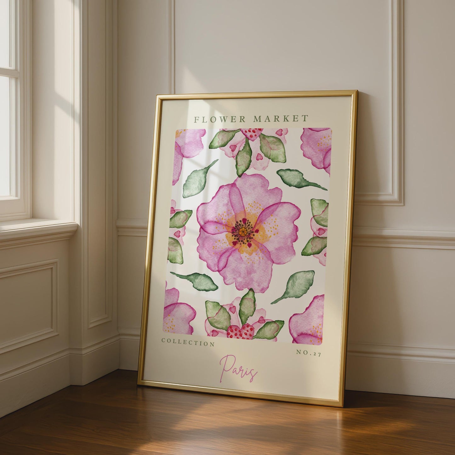 Paris Flower Market Art Print, Floral Wall Art, Flower Pattern Poster, Watercolour Print, Botanical
