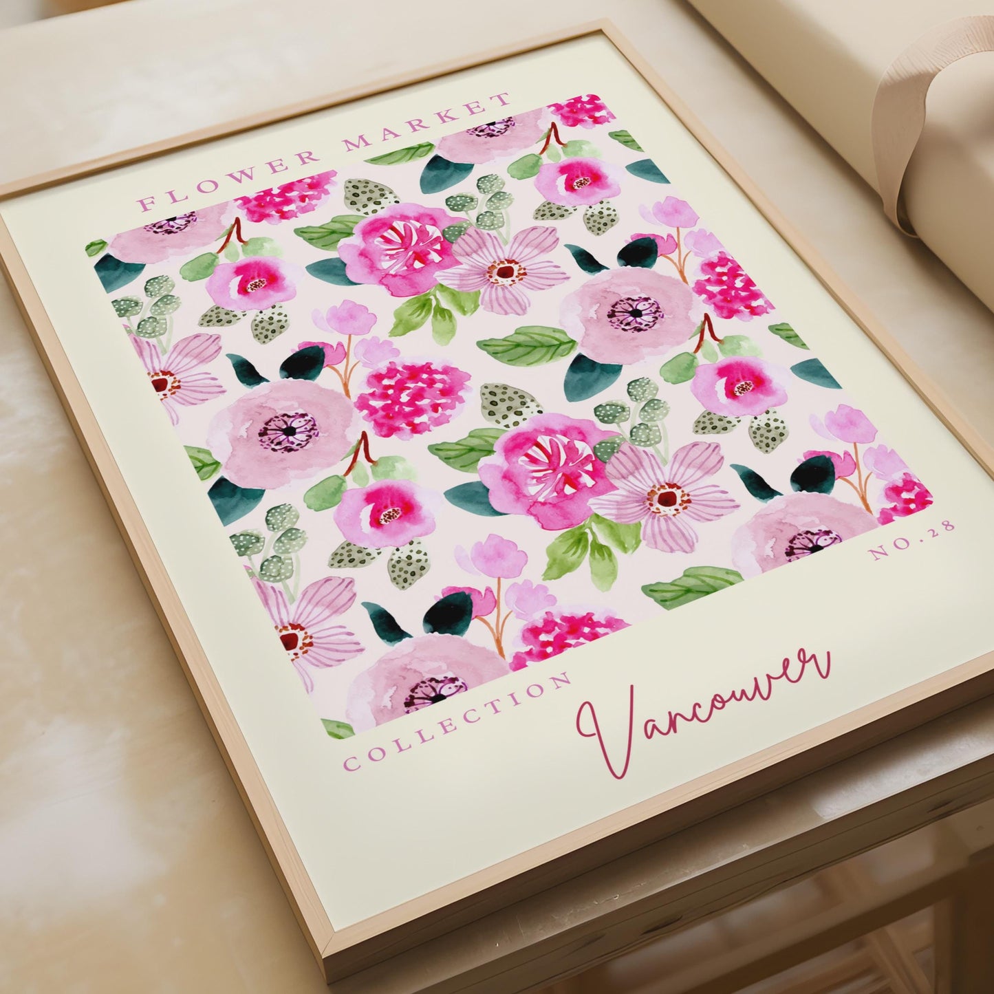Vibrant Flower Market Art Print, Floral Wall Art, Vancouver Collection No.28, Botanical Decor, Pink
