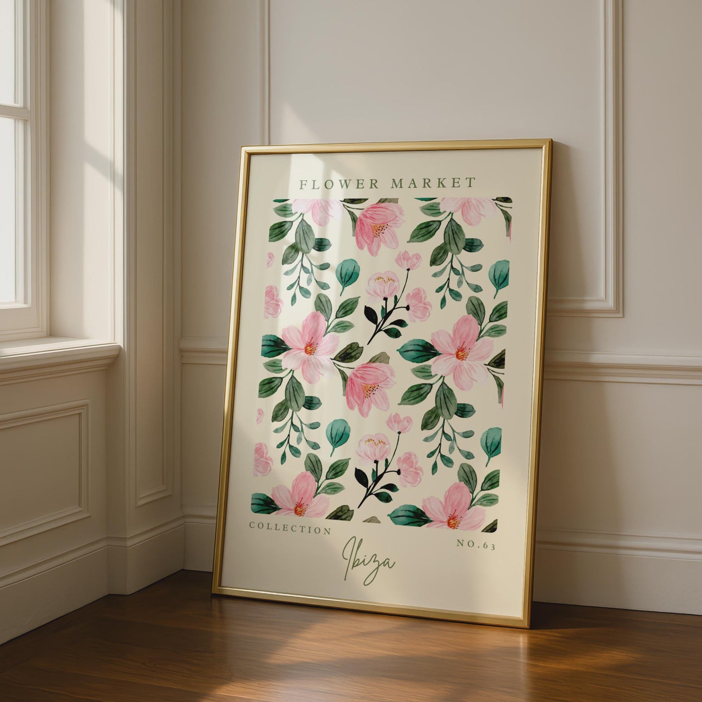 Ibiza Flower Market Art Print, Floral Wall Decor, Pink Blossom Poster, Botanical Artwork