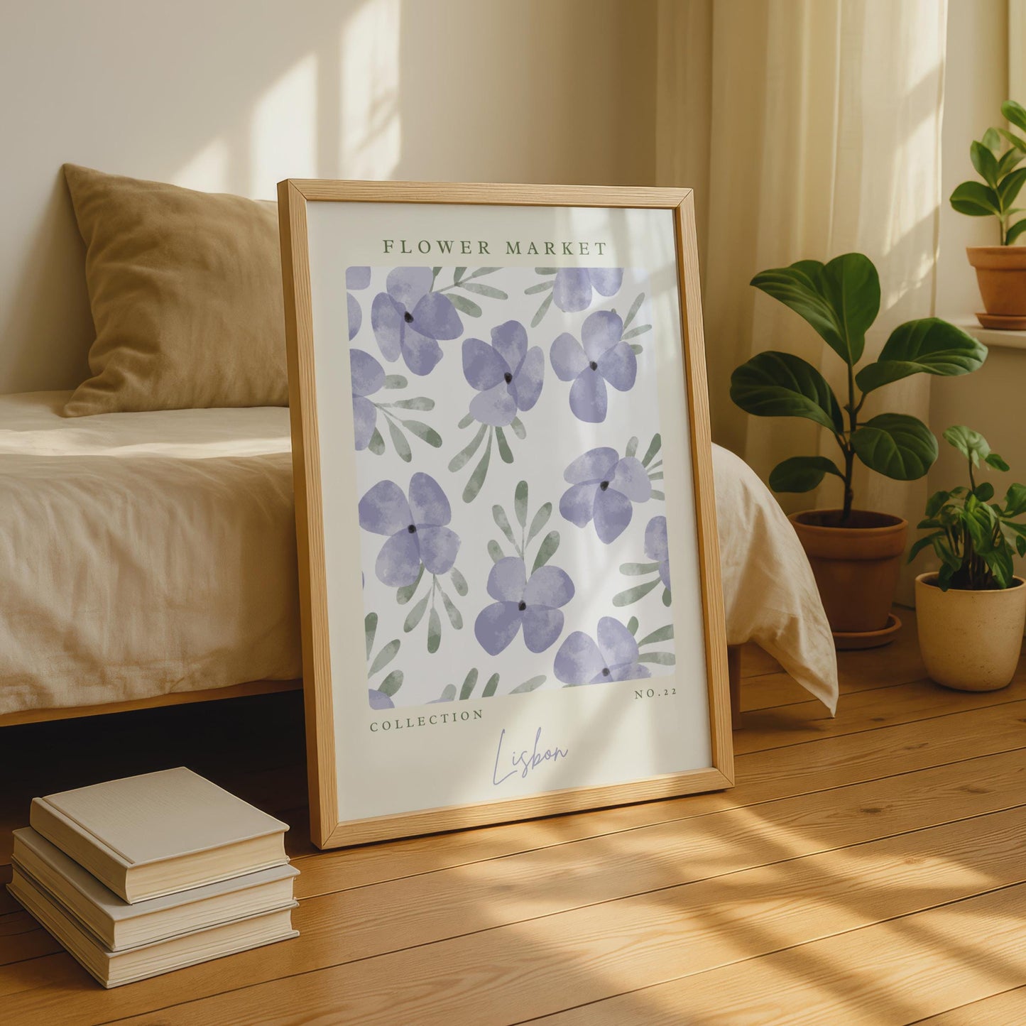 Flower Market Art Print, Botanical Wall Decor, Purple Floral Design, Lisbon Collection, Minimalist