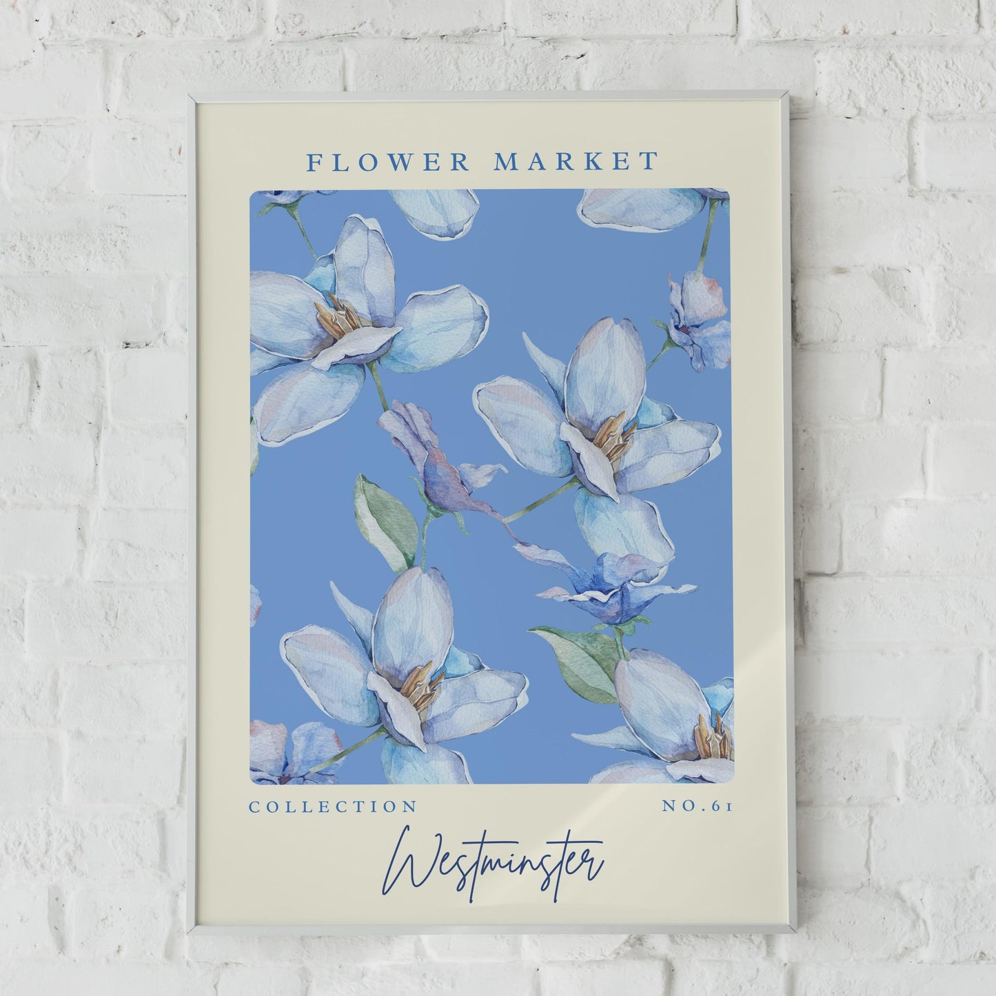 Beautiful Blue Floral Wall Art, Flower Market Collection No. 61, Westminster Artwork, Botanical