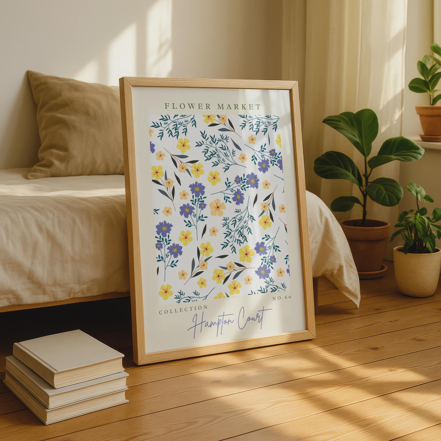 Charming Flower Market Print, Floral Art, Hampton Court Collection, Botanical Wall Art, Yellow and