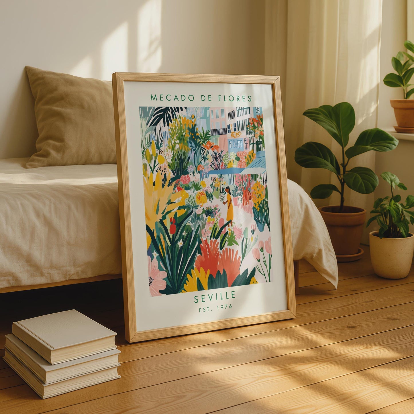 Mecado de Flores Seville Art Print, Colourful Floral Market Poster, Botanical Wall Art, Home Decor