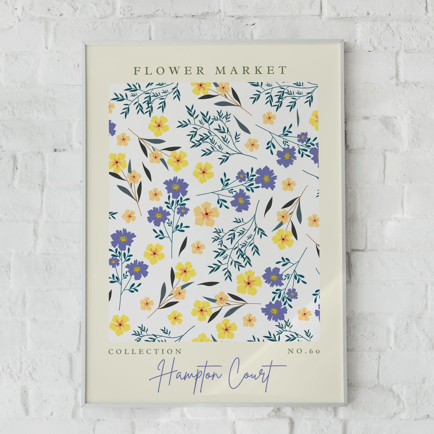 Charming Flower Market Print, Floral Art, Hampton Court Collection, Botanical Wall Art, Yellow and