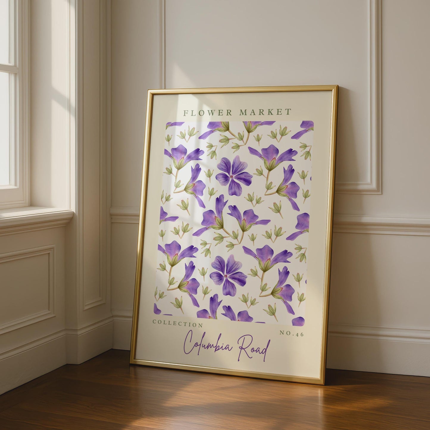 Columbia Road Flower Market Art Print, Purple Floral Wall Art, Botanical Illustration, Home Decor