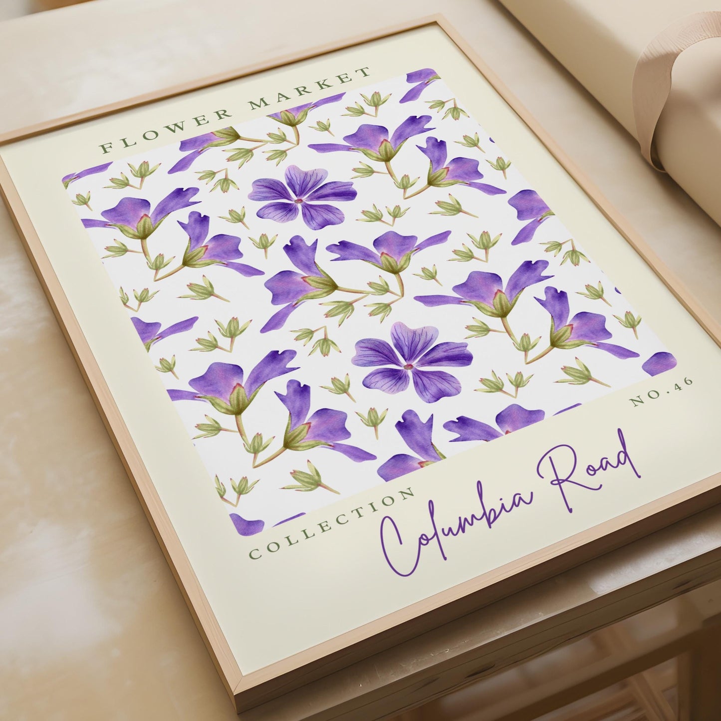 Columbia Road Flower Market Art Print, Purple Floral Wall Art, Botanical Illustration, Home Decor