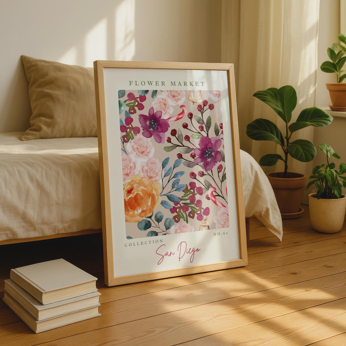 Floral Wall Art Print, Flower Market Collection, Watercolour Flowers, San Diego Poster, Botanical