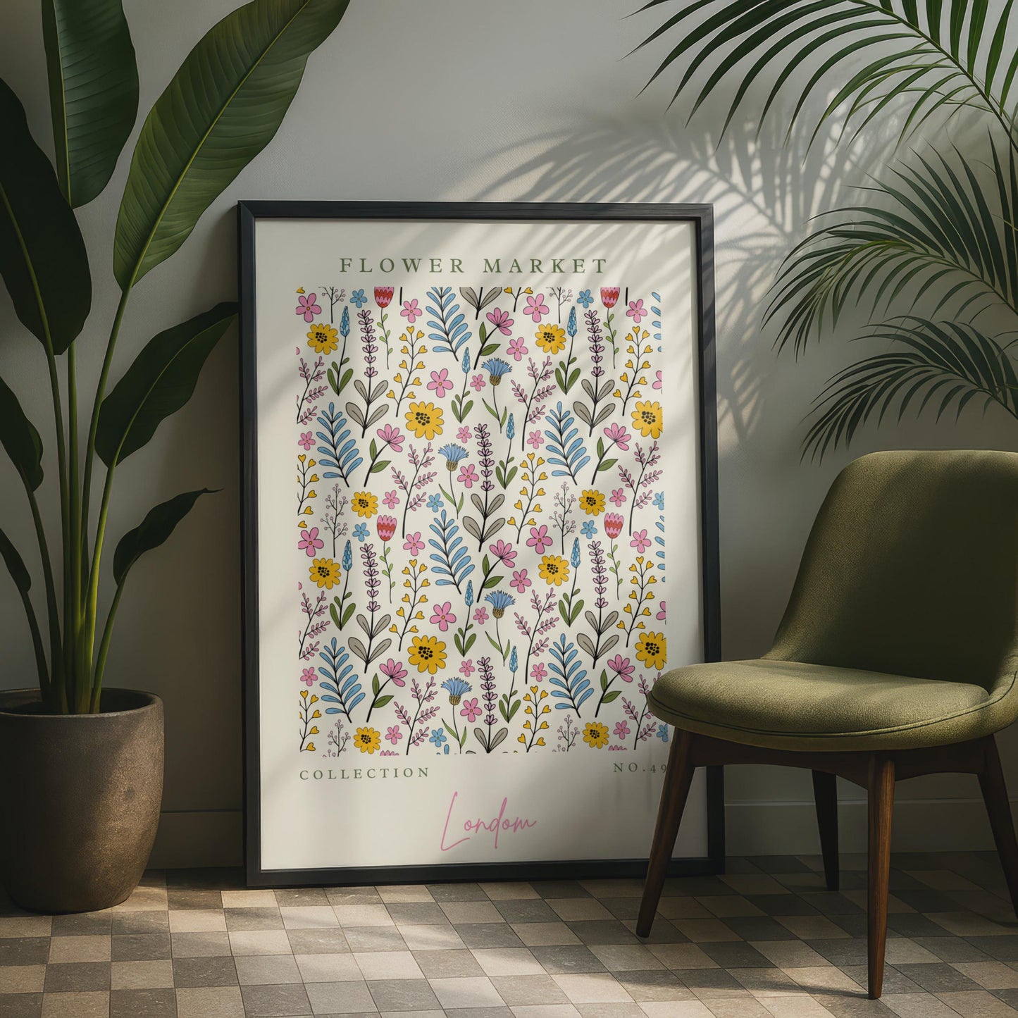 Flower Market Art Print, Floral Wall Art, London Floral Collection, Colourful Botanical Poster,