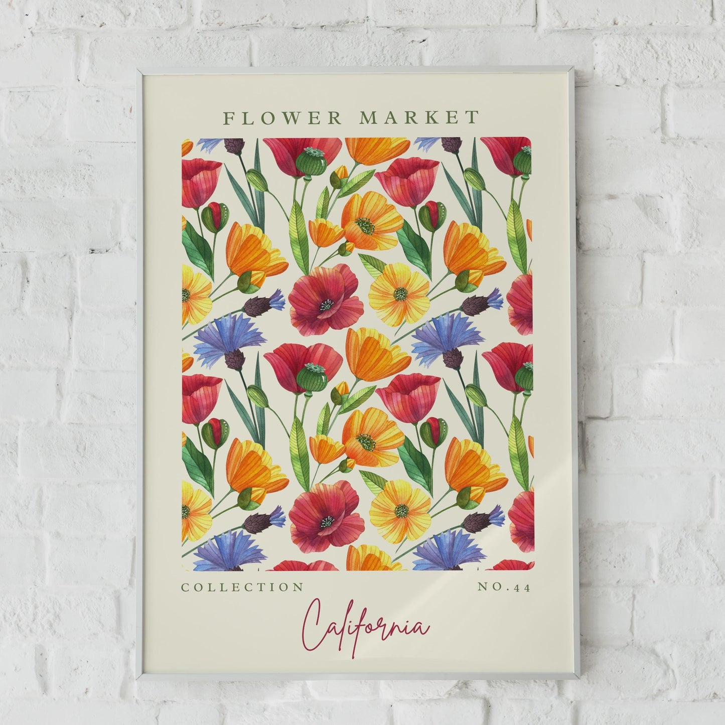 Vibrant Flower Market Wall Art, California Floral Print, Watercolour Flowers, Floral Poster, Home