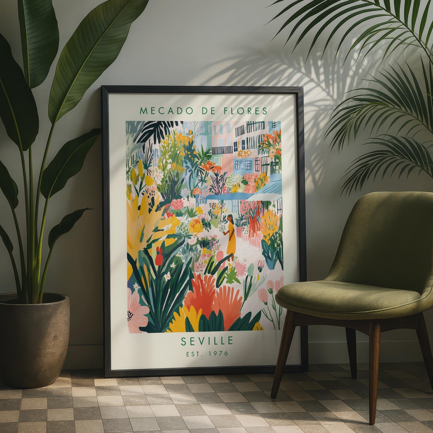 Mecado de Flores Seville Art Print, Colourful Floral Market Poster, Botanical Wall Art, Home Decor