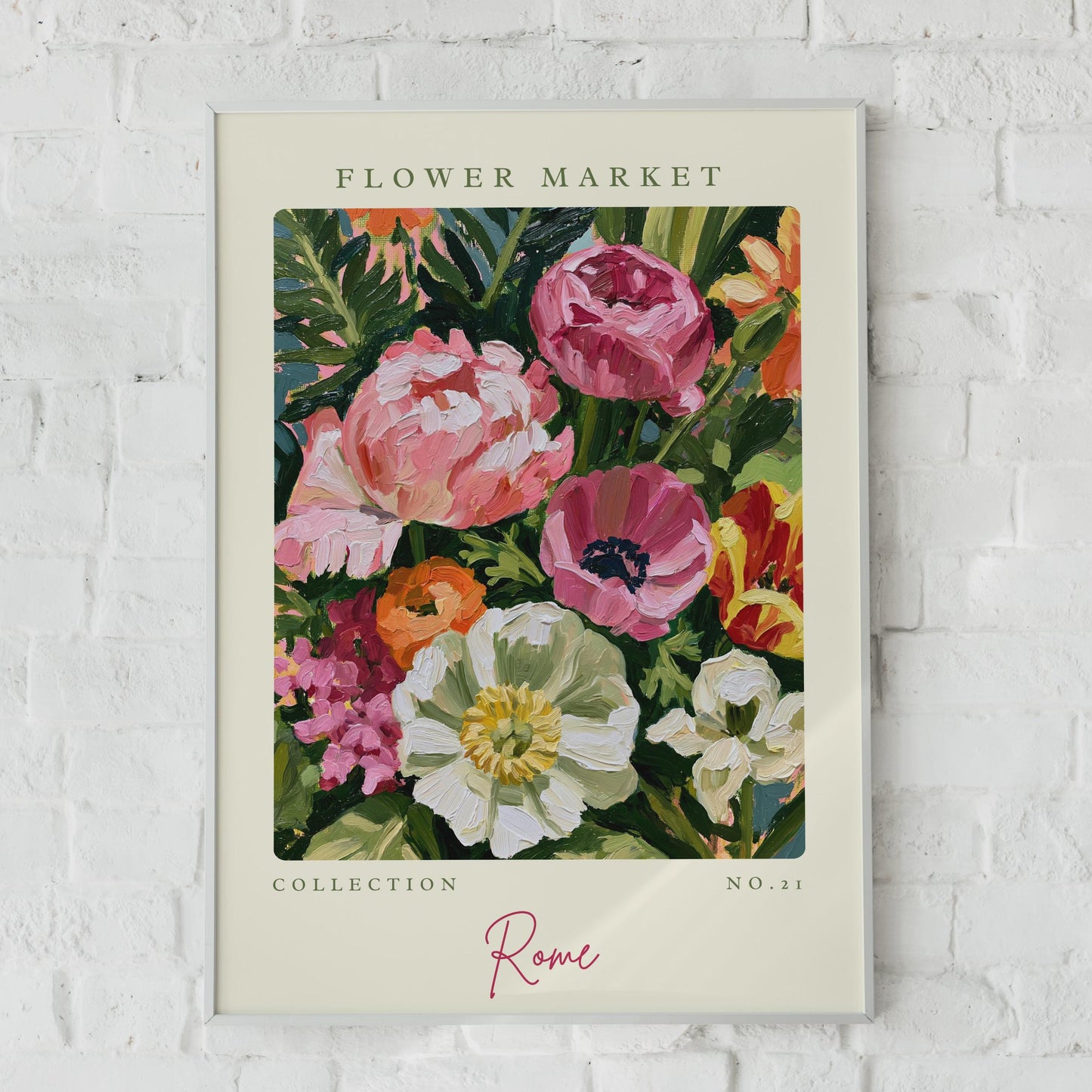 Flower Market Art Print, Floral Artwork, Colourful Wall Decor, Rome Collection No. 21