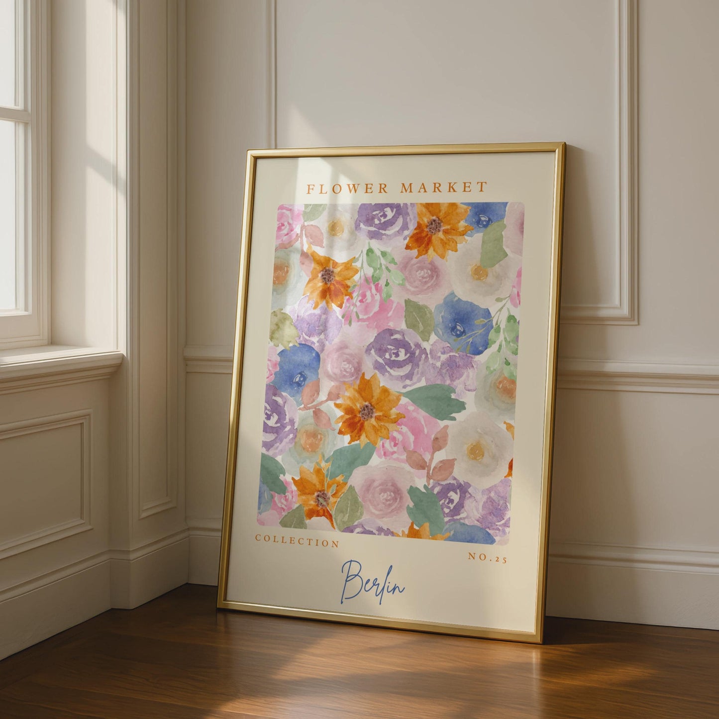 Berlin Flower Market Art Print, Watercolour Floral Poster, Botanical Decor for Home, Collection No.