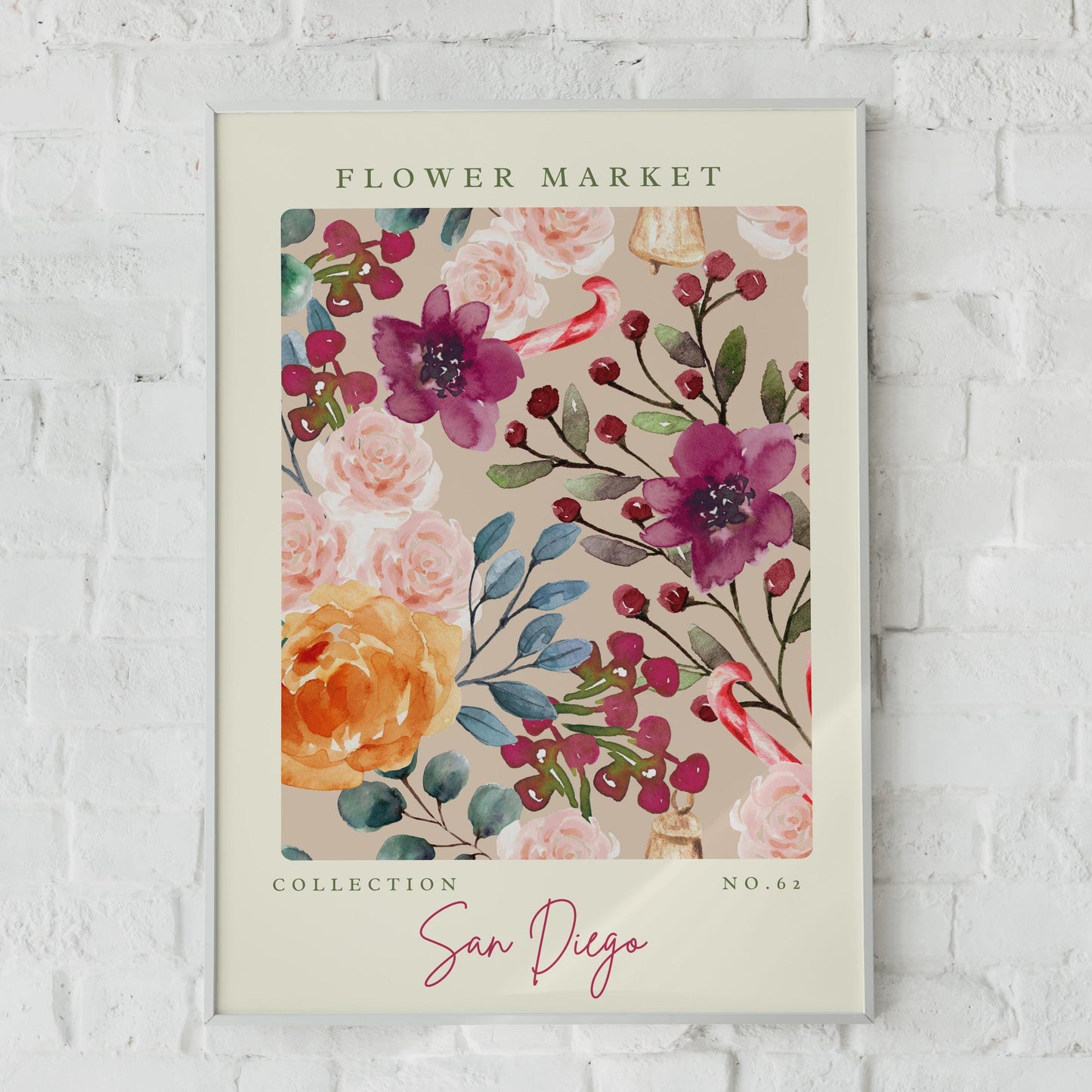 Floral Wall Art Print, Flower Market Collection, Watercolour Flowers, San Diego Poster, Botanical