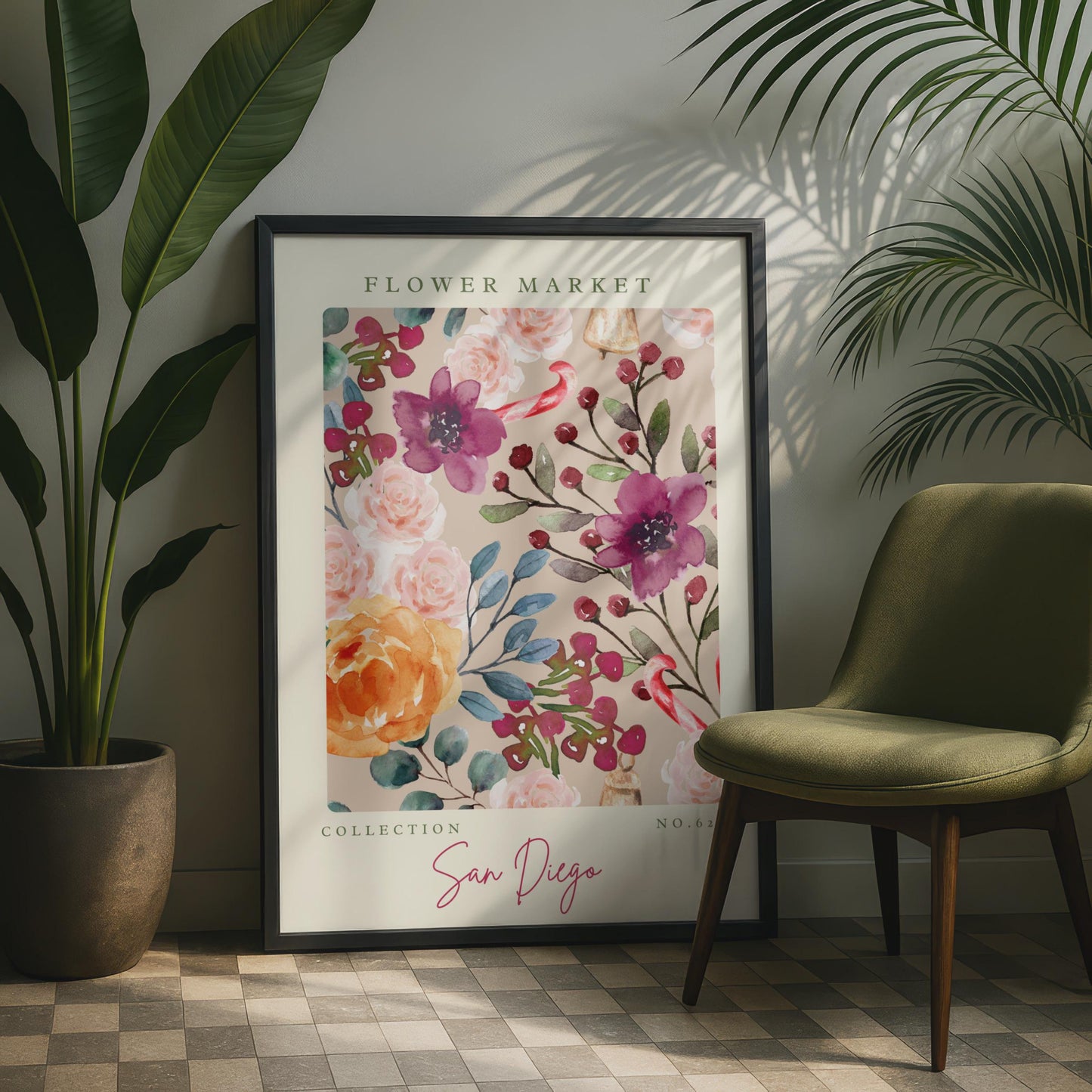 Floral Wall Art Print, Flower Market Collection, Watercolour Flowers, San Diego Poster, Botanical