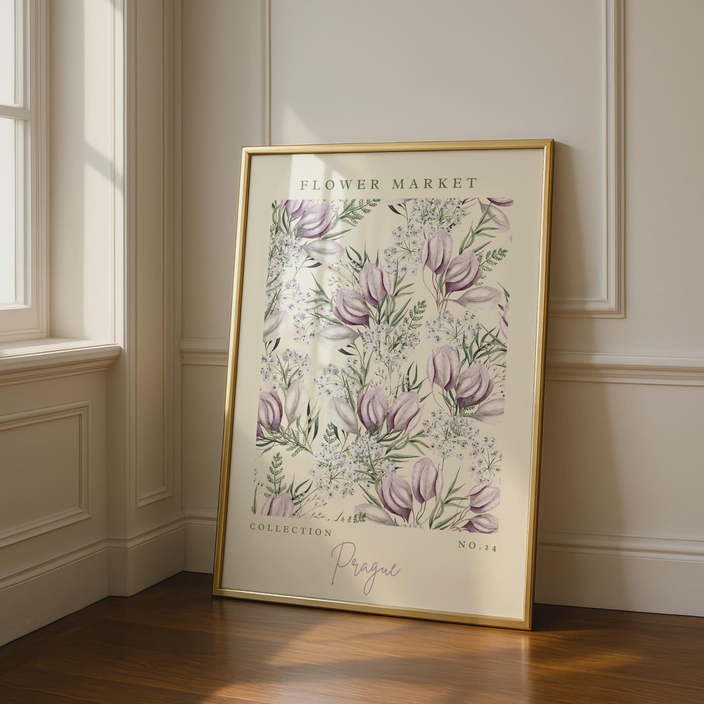 Prague Flower Market Art Print, Floral Poster, Botanical Wall Art, Soft Purple Decor, Minimalist