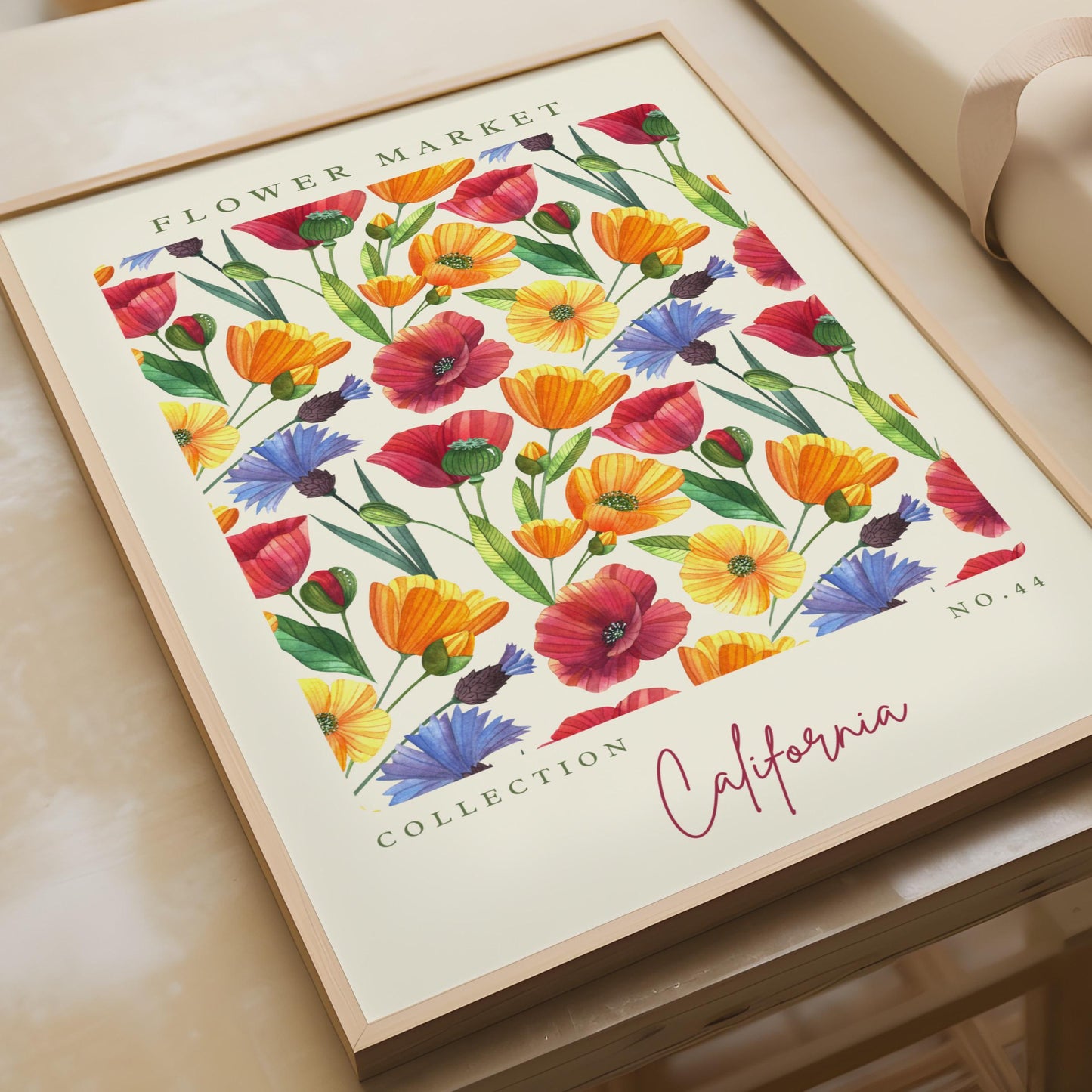 Vibrant Flower Market Wall Art, California Floral Print, Watercolour Flowers, Floral Poster, Home
