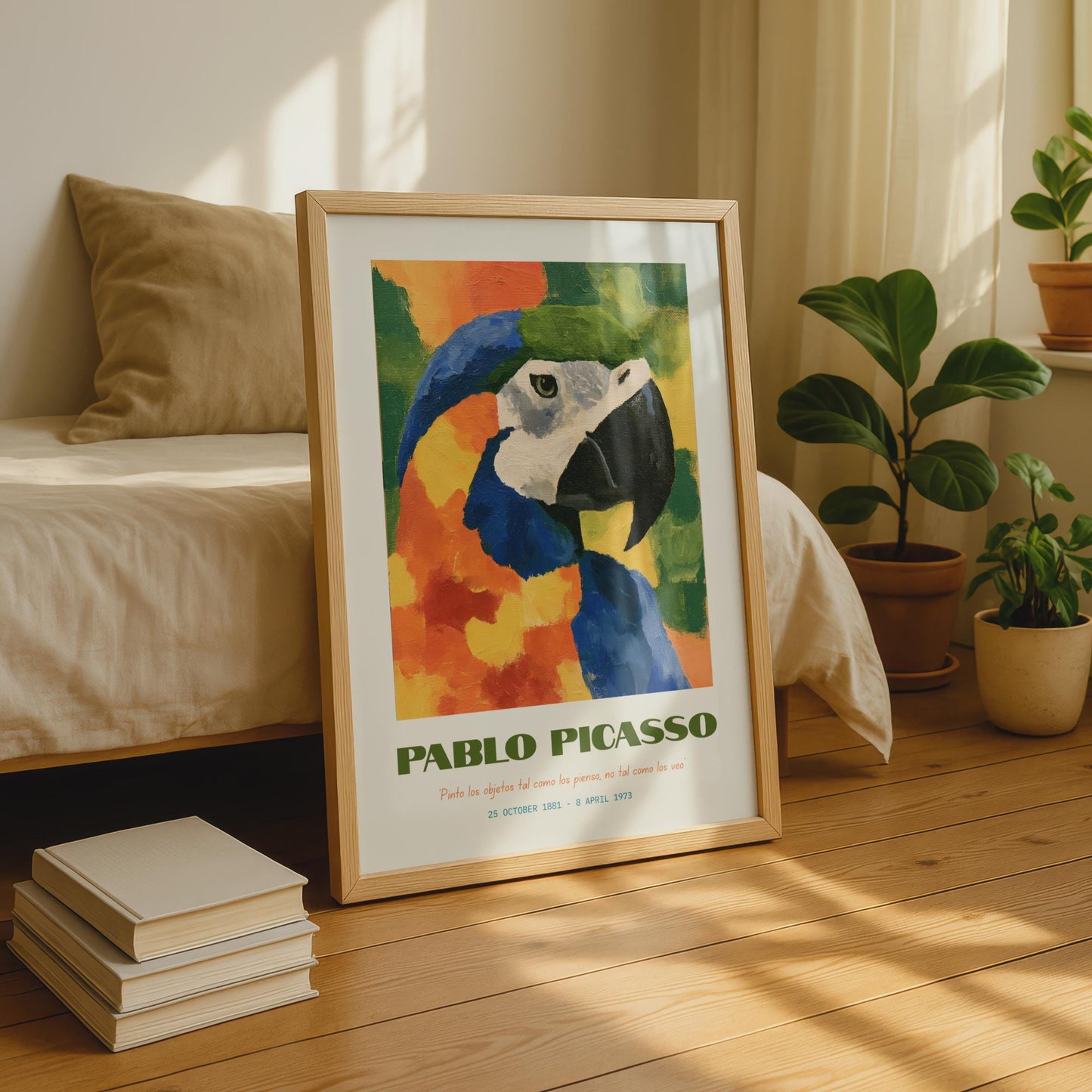 Pablo Picasso Parrot Art Print, Colourful Bird Wall Decor, Artistic Minimalist Design, Eco Art