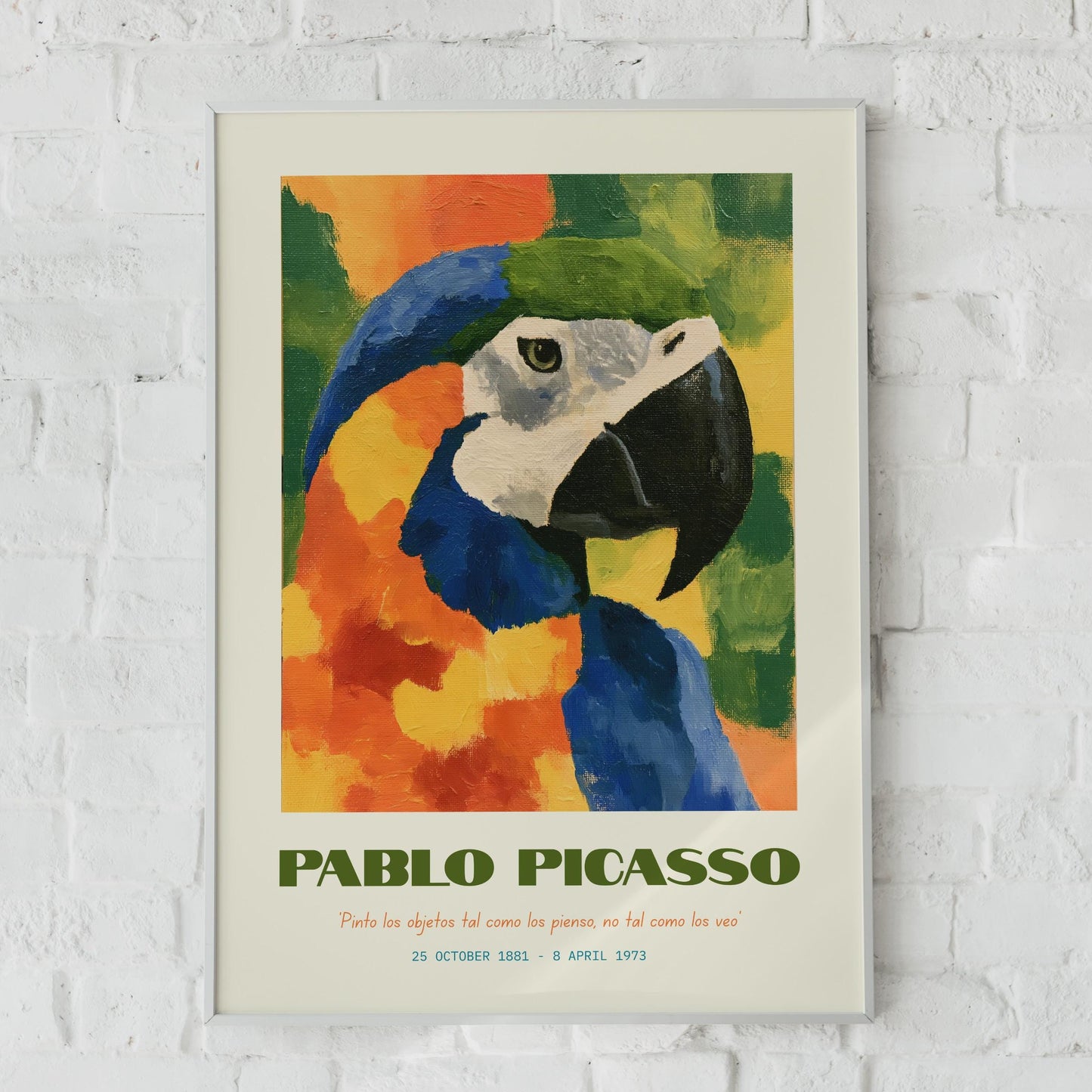 Pablo Picasso Parrot Art Print, Colourful Bird Wall Decor, Artistic Minimalist Design, Eco Art