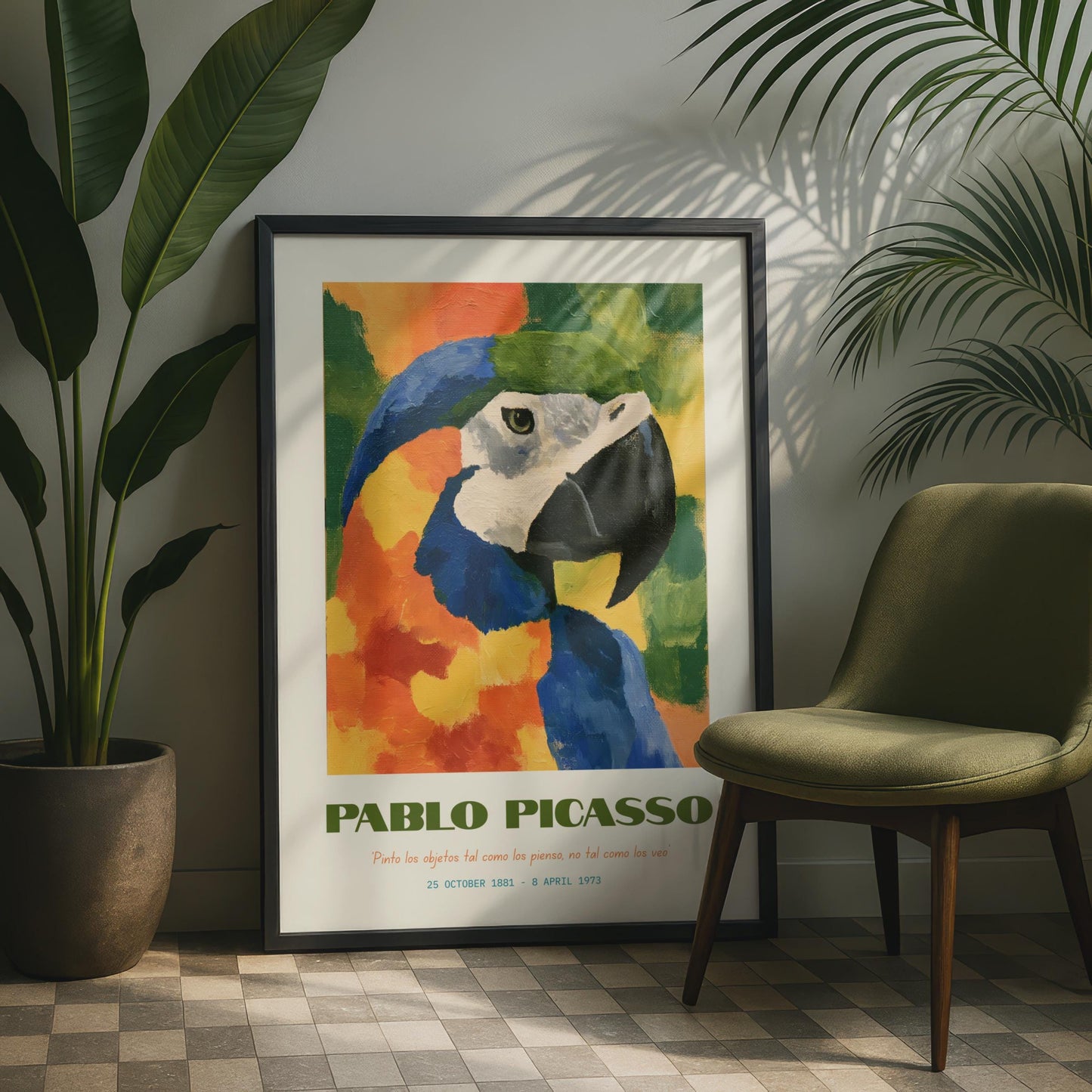 Pablo Picasso Parrot Art Print, Colourful Bird Wall Decor, Artistic Minimalist Design, Eco Art