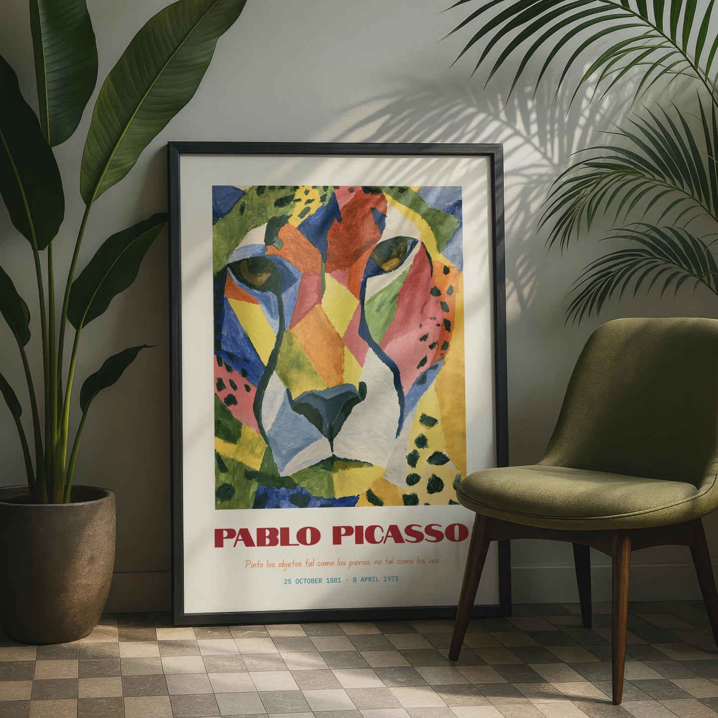 Pablo Picasso Inspired Art Print, Colourful Leopard Portrait, Modern Wall Art, Animal Decor,