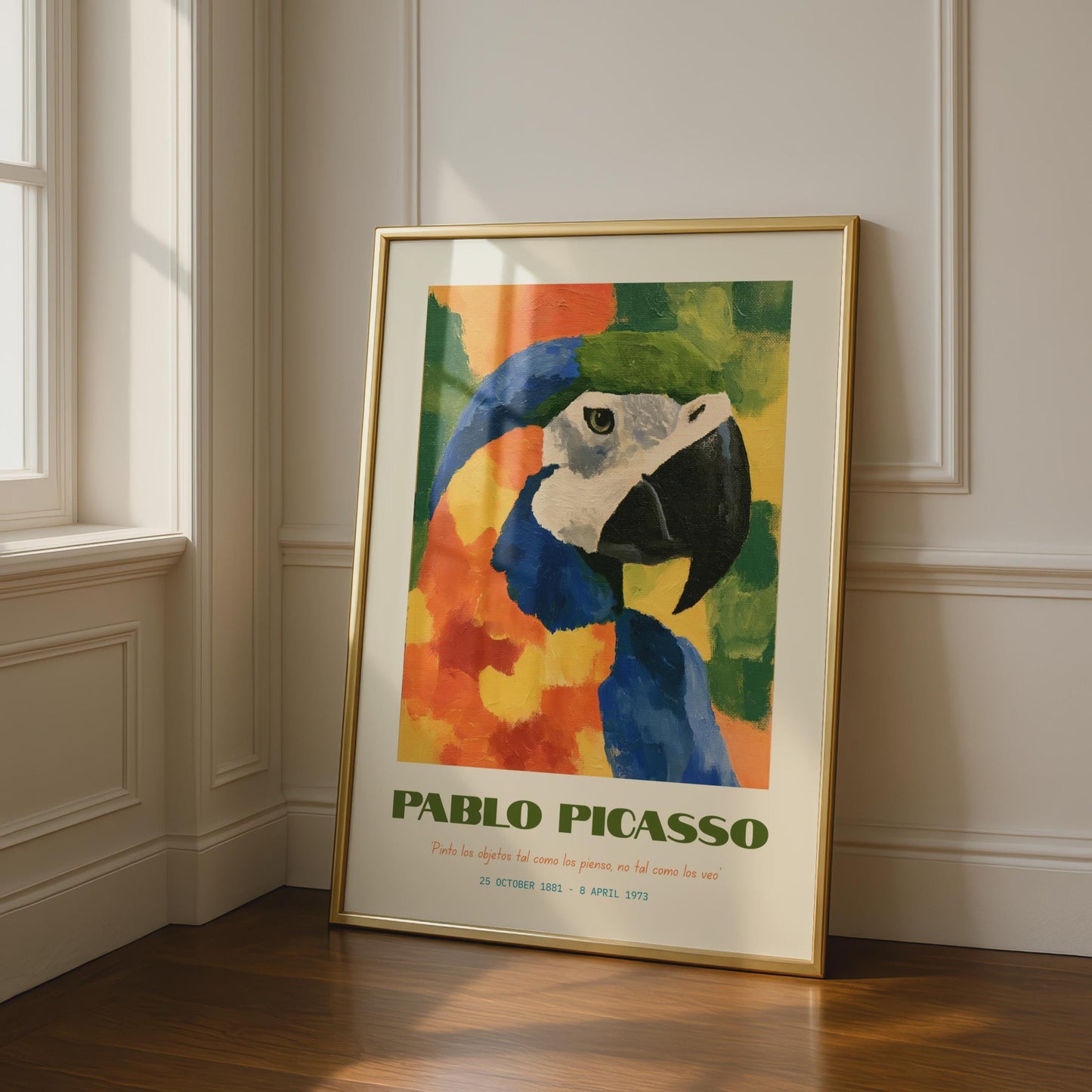 Pablo Picasso Parrot Art Print, Colourful Bird Wall Decor, Artistic Minimalist Design, Eco Art
