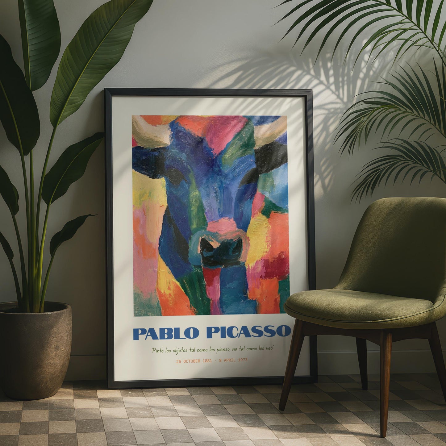 Pablo Picasso Colourful Bull Art Print, Modern Abstract Animal Poster, Colourful Wall Art,