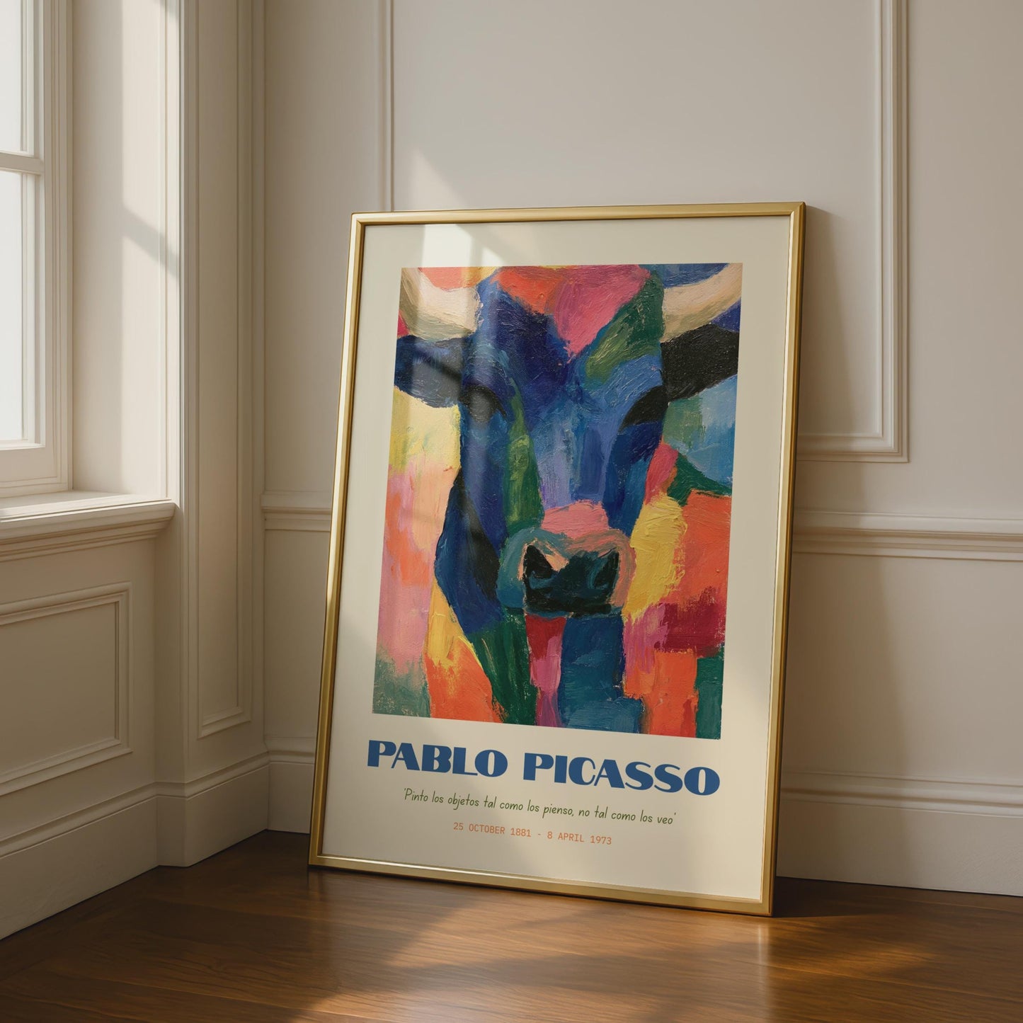 Pablo Picasso Colourful Bull Art Print, Modern Abstract Animal Poster, Colourful Wall Art,