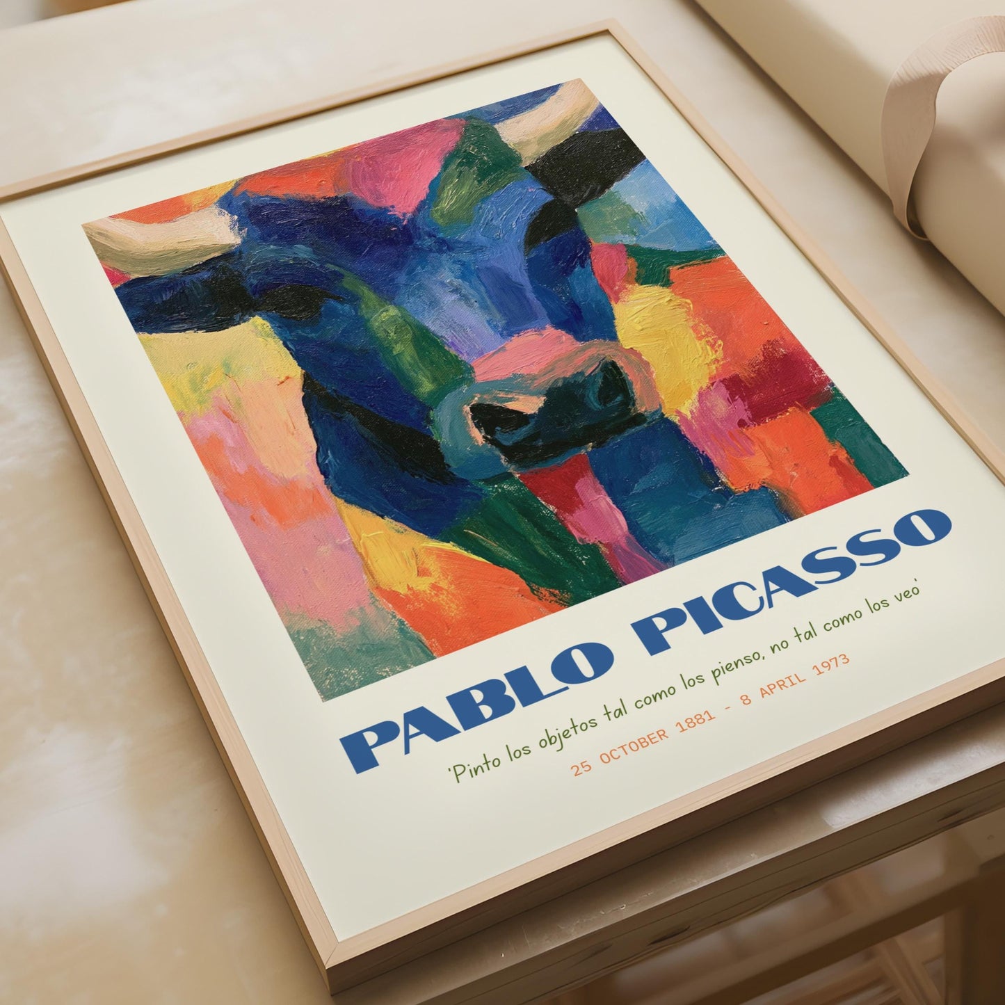 Pablo Picasso Colourful Bull Art Print, Modern Abstract Animal Poster, Colourful Wall Art,