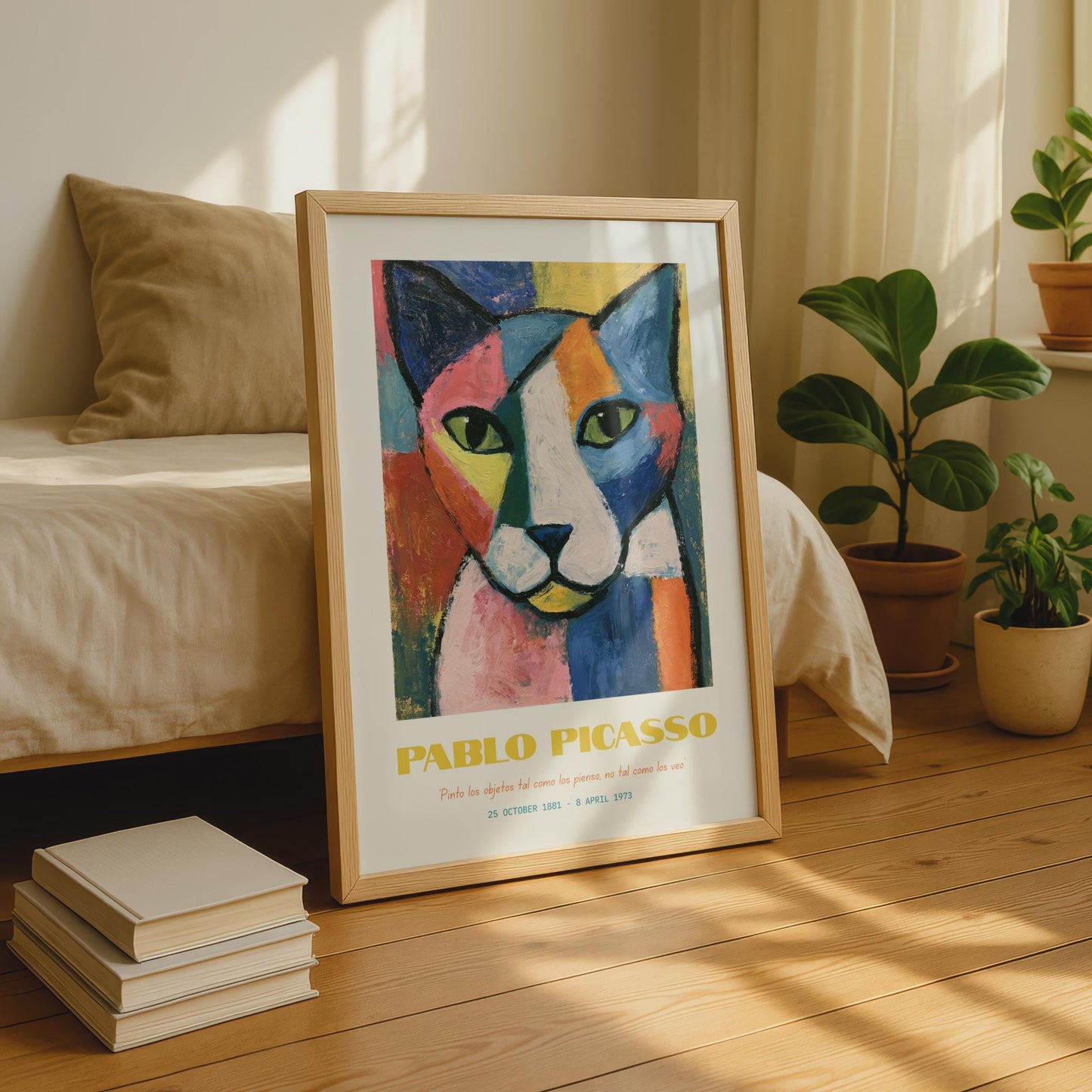 Colourful Cat Art Print, Pablo Picasso Wall Art, Modern Abstract Cat Illustration, Cat Lover Decor,
