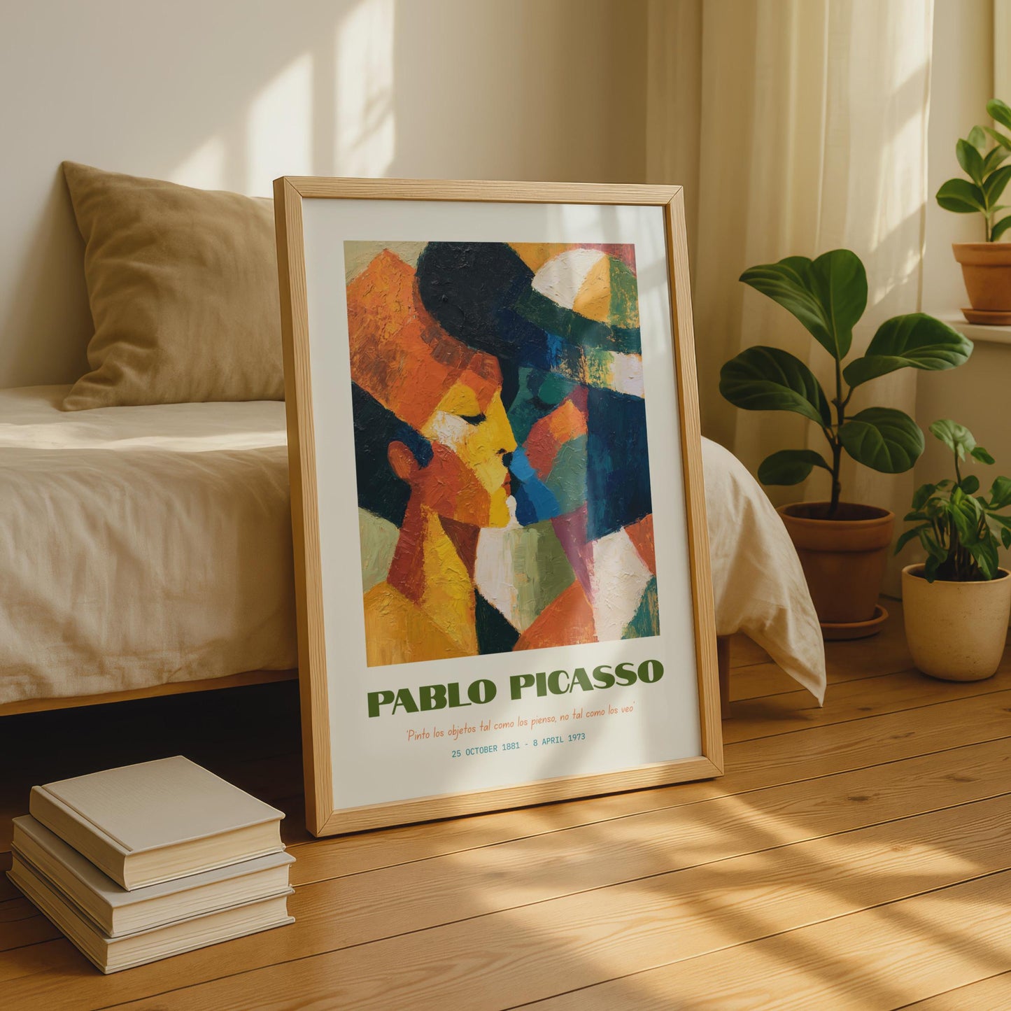 Pablo Picasso Art Print, Abstract Colourful Kissing Figures, Modern Wall Decor, Inspirational Quote