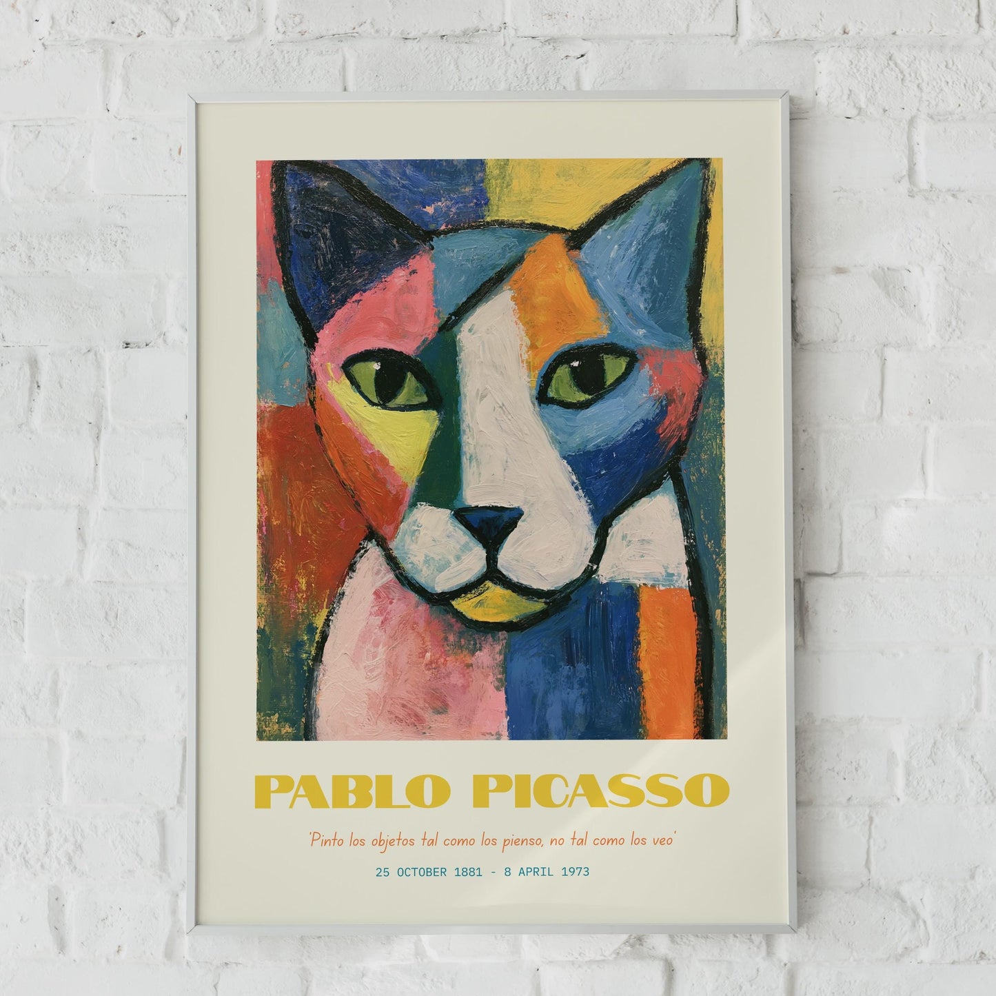 Colourful Cat Art Print, Pablo Picasso Wall Art, Modern Abstract Cat Illustration, Cat Lover Decor,