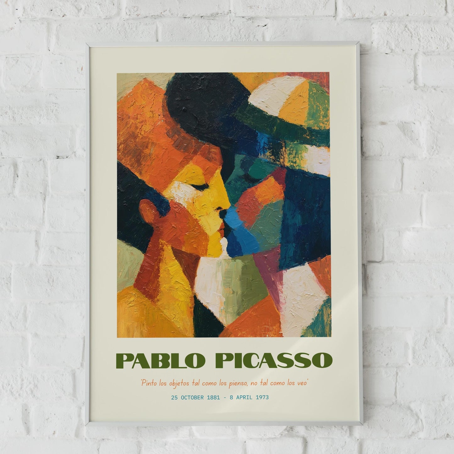 Pablo Picasso Art Print, Abstract Colourful Kissing Figures, Modern Wall Decor, Inspirational Quote