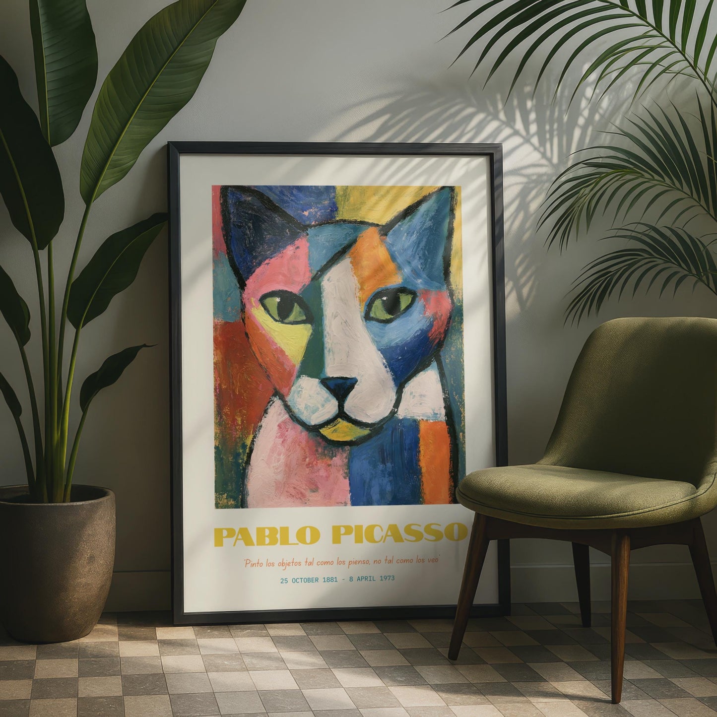 Colourful Cat Art Print, Pablo Picasso Wall Art, Modern Abstract Cat Illustration, Cat Lover Decor,