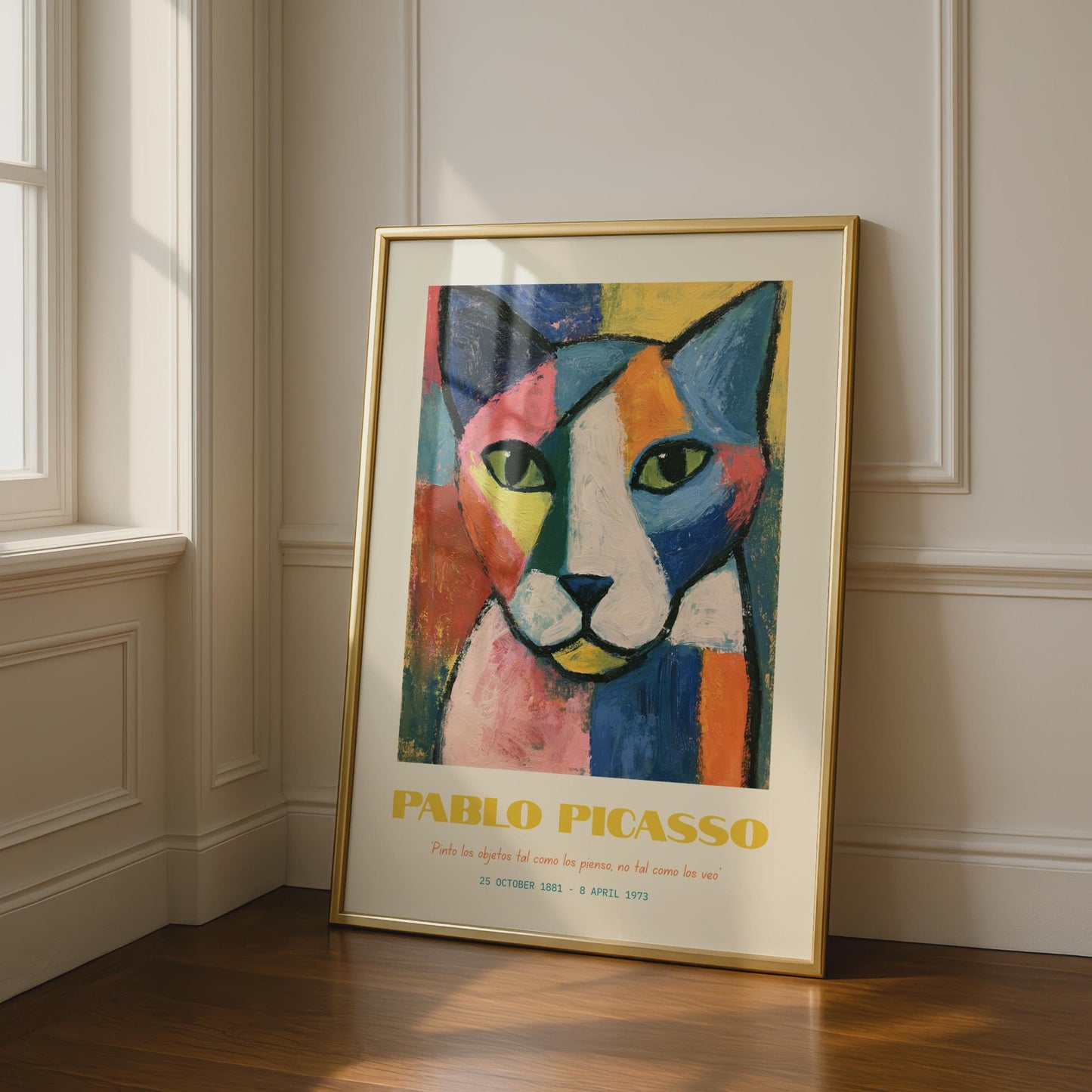 Colourful Cat Art Print, Pablo Picasso Wall Art, Modern Abstract Cat Illustration, Cat Lover Decor,